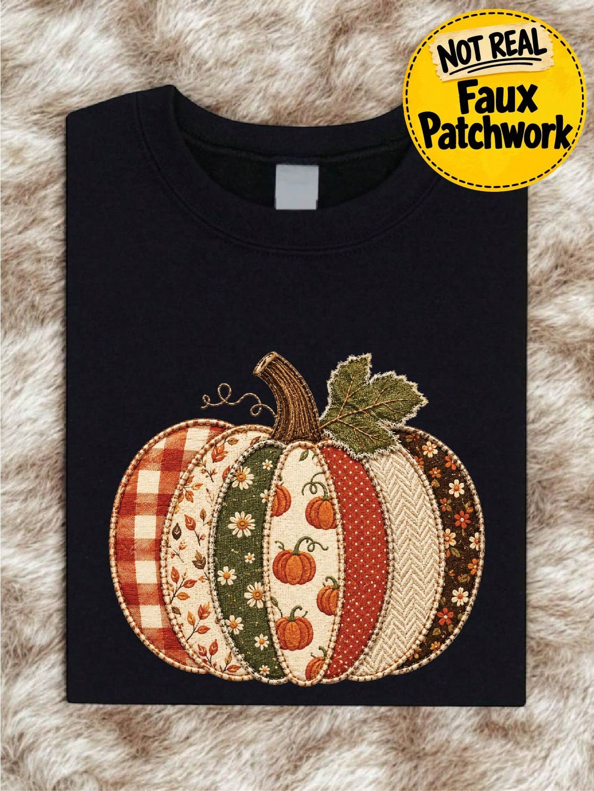 Faux Patchwork Fall Pumpkin T-Shirt