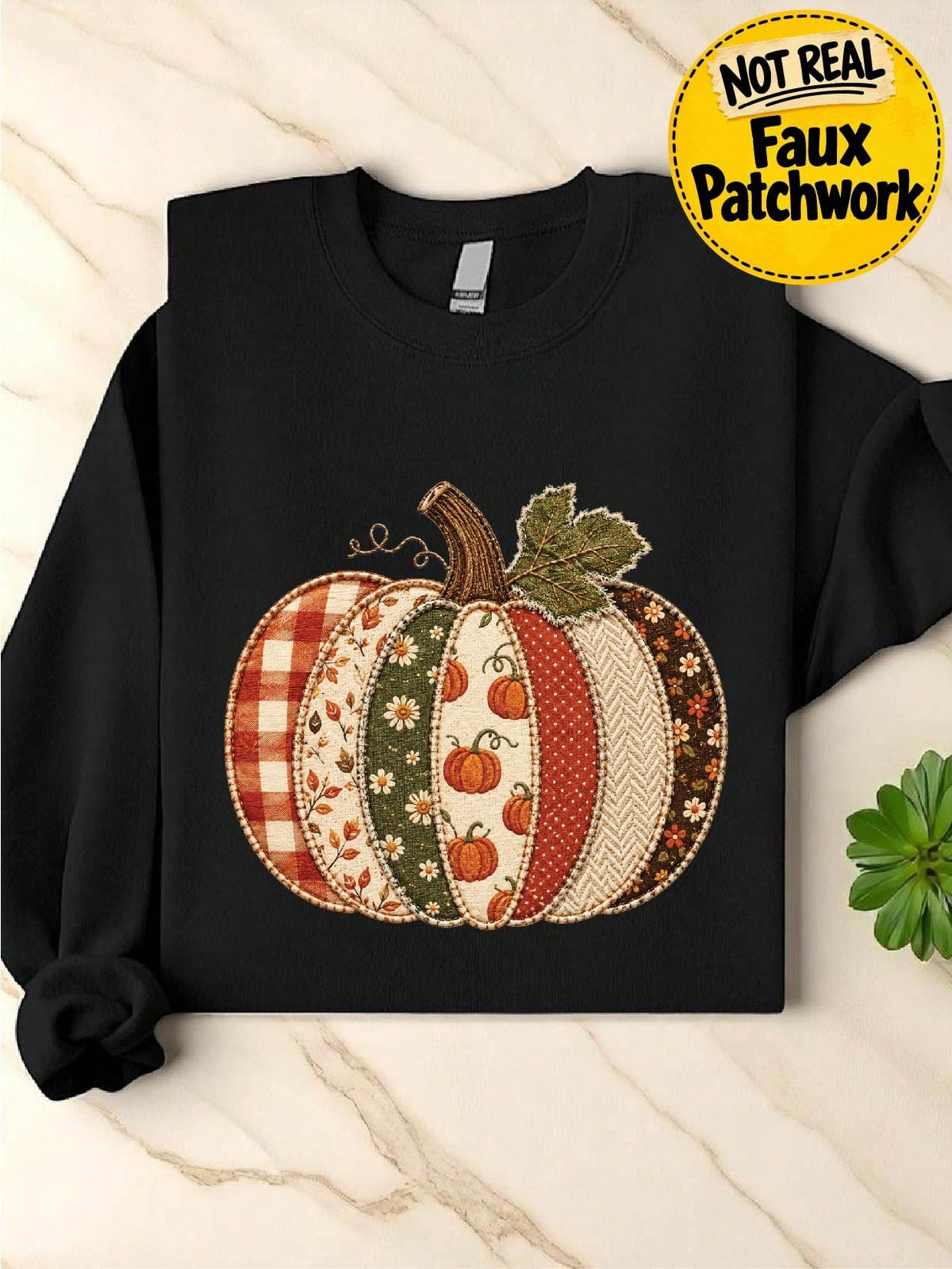 Faux Patchwork Fall Pumpkin Sweatshirt