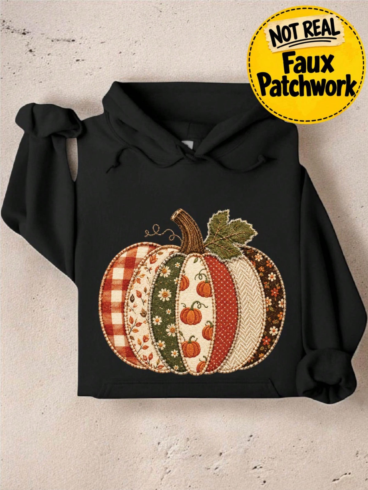 Faux Patchwork Fall Pumpkin Hoodie