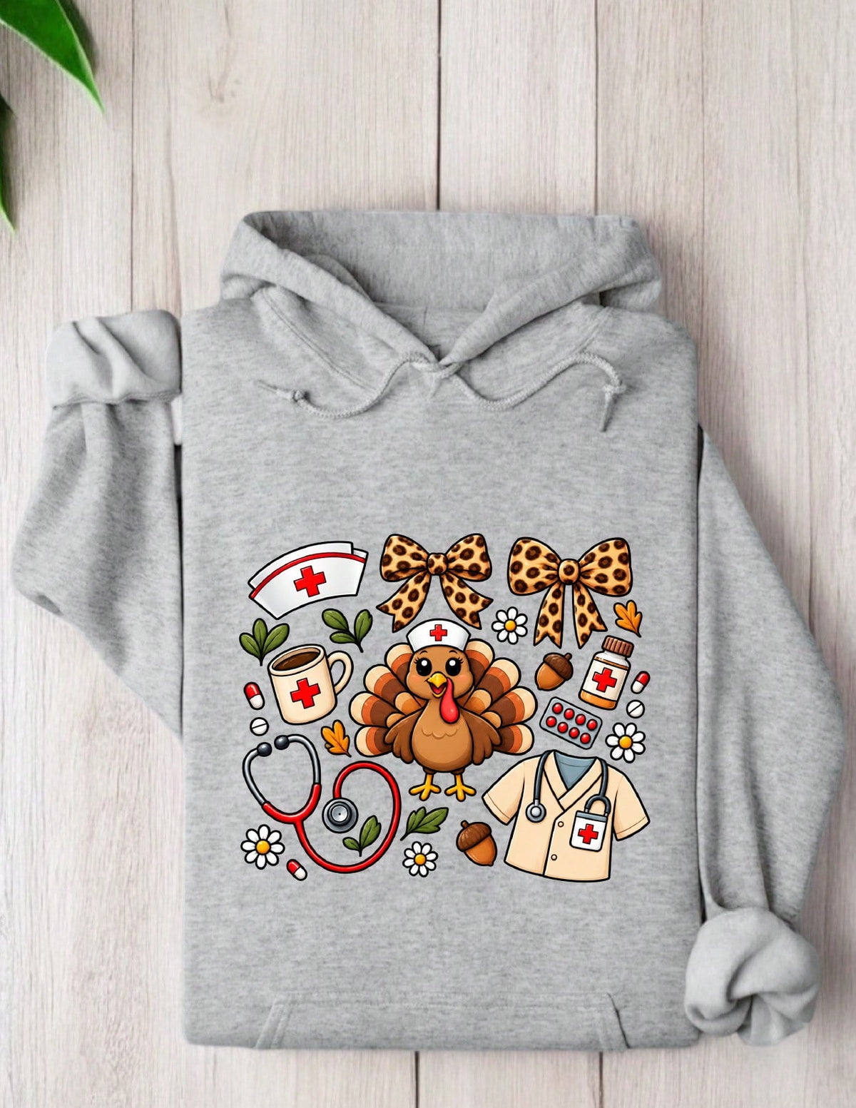 Thanksgiving Nurse Leopard Bow Hoodie