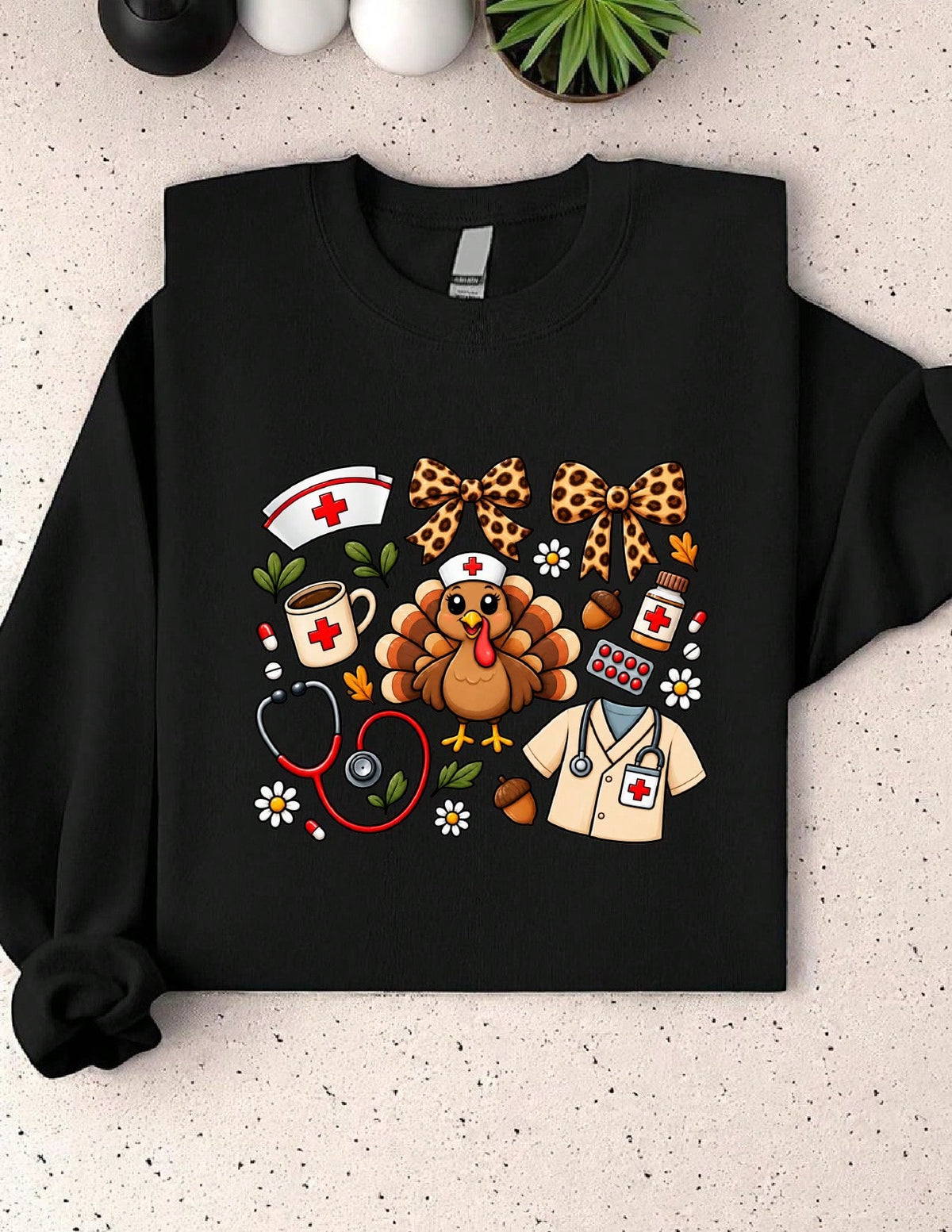 Thanksgiving Nurse Leopard Bow Sweatshirt