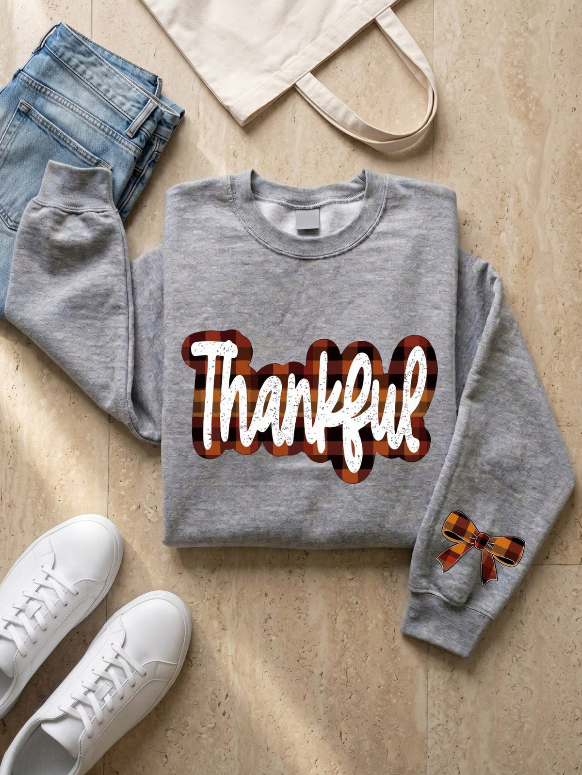 Preppy Fall Checkered Thankful Sweatshirt