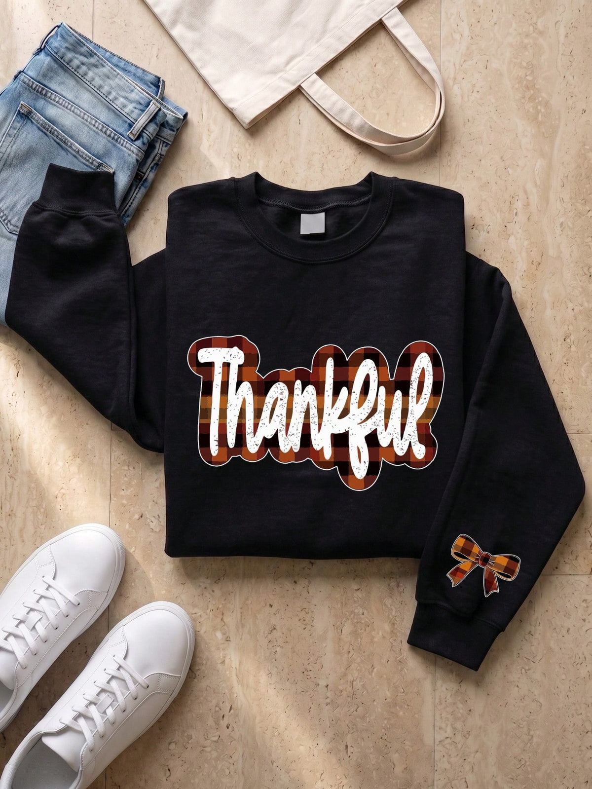 Preppy Fall Checkered Thankful Sweatshirt