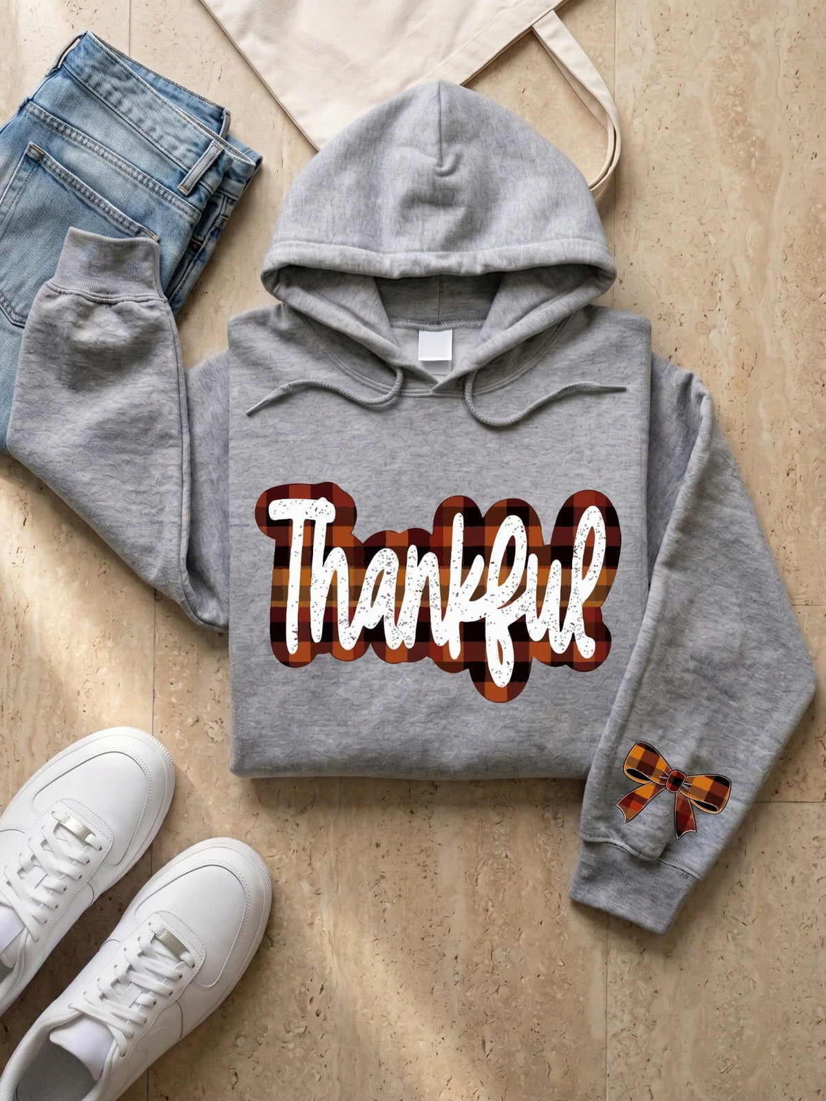 Preppy Fall Checkered Thankful Hoodie