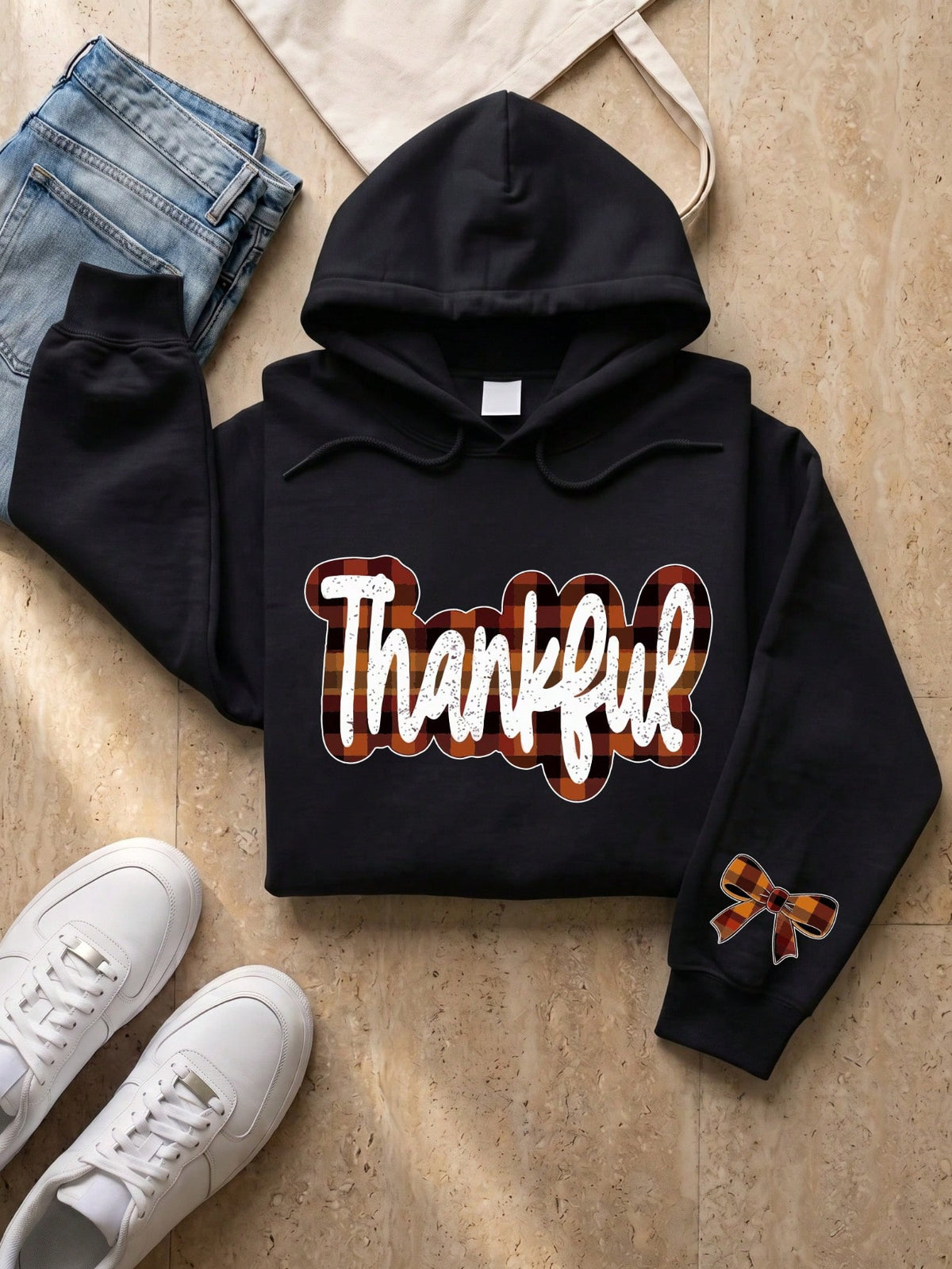 Preppy Fall Checkered Thankful Hoodie