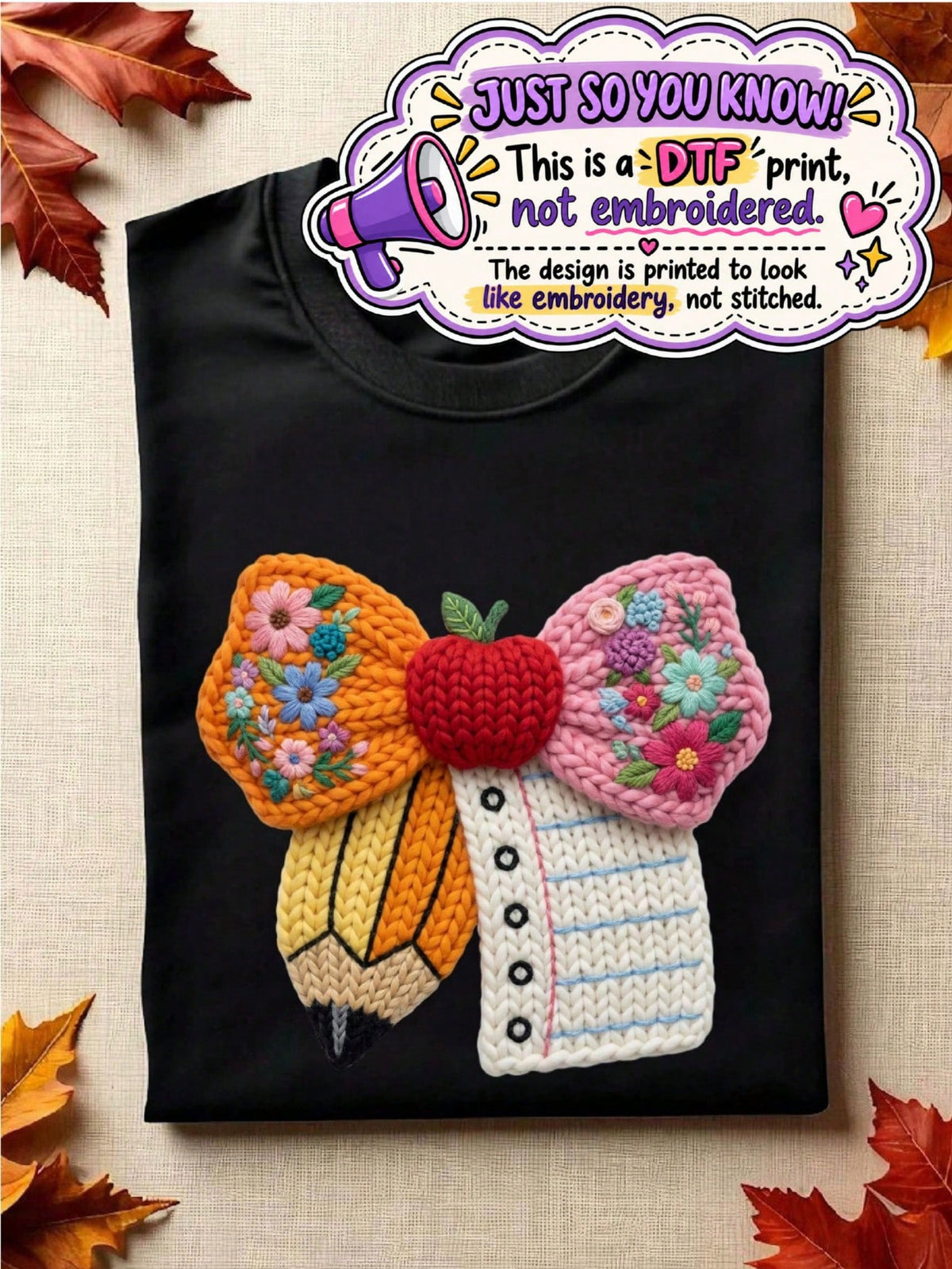 Faux Yarn Crochet Teacher Floral T-Shirt