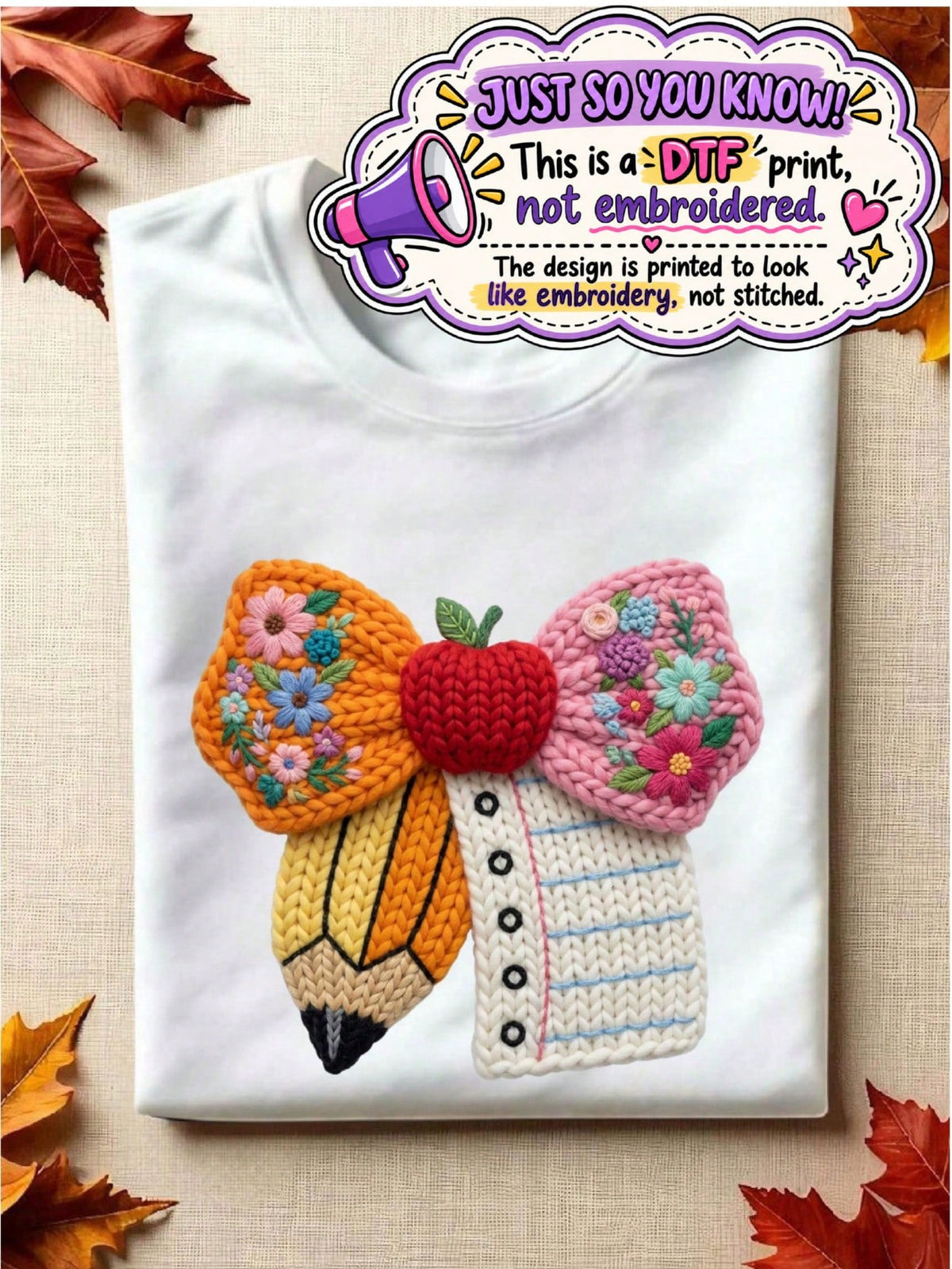 Faux Yarn Crochet Teacher Floral T-Shirt