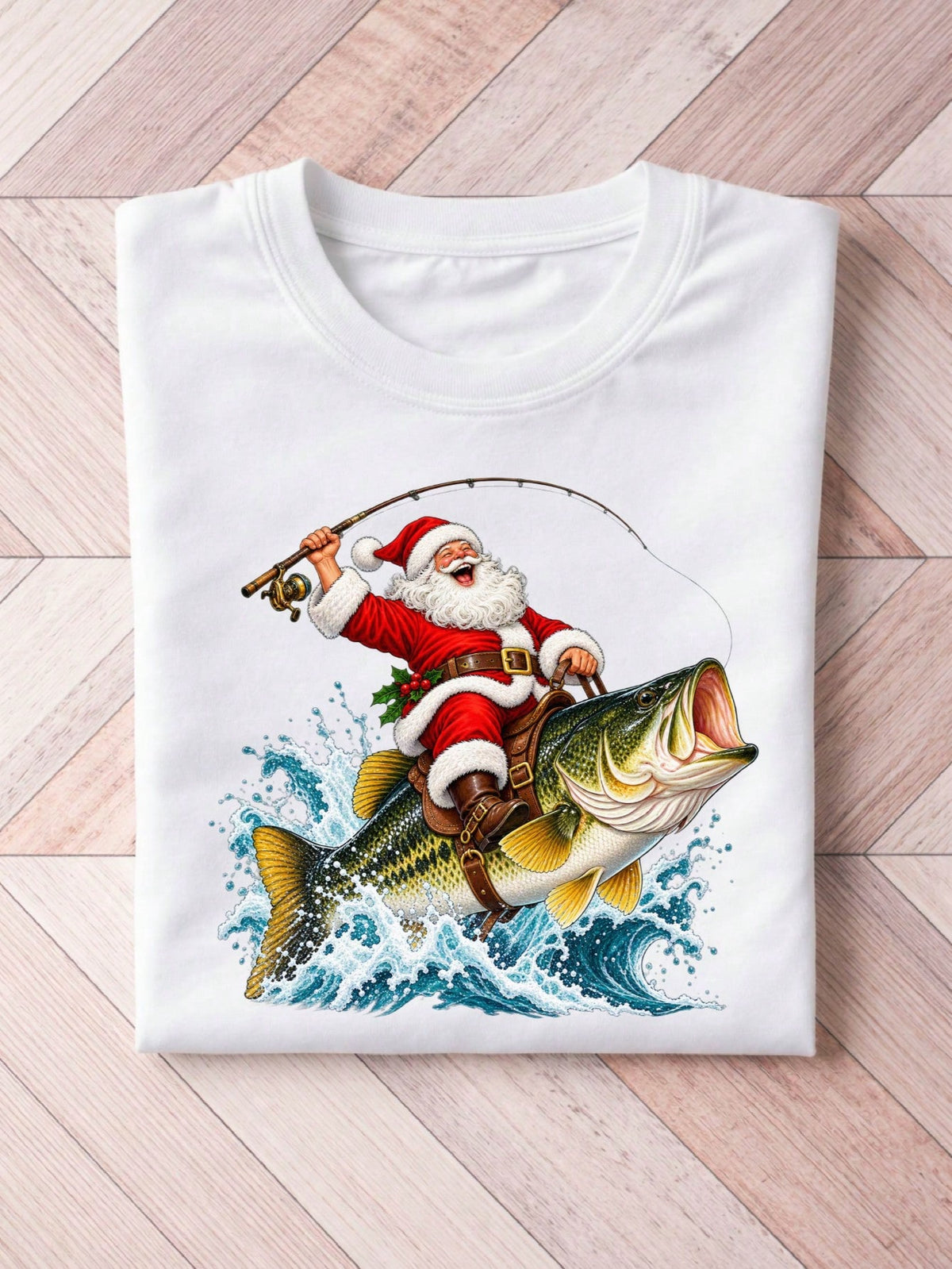 Fishing Santa Christmas T-Shirt