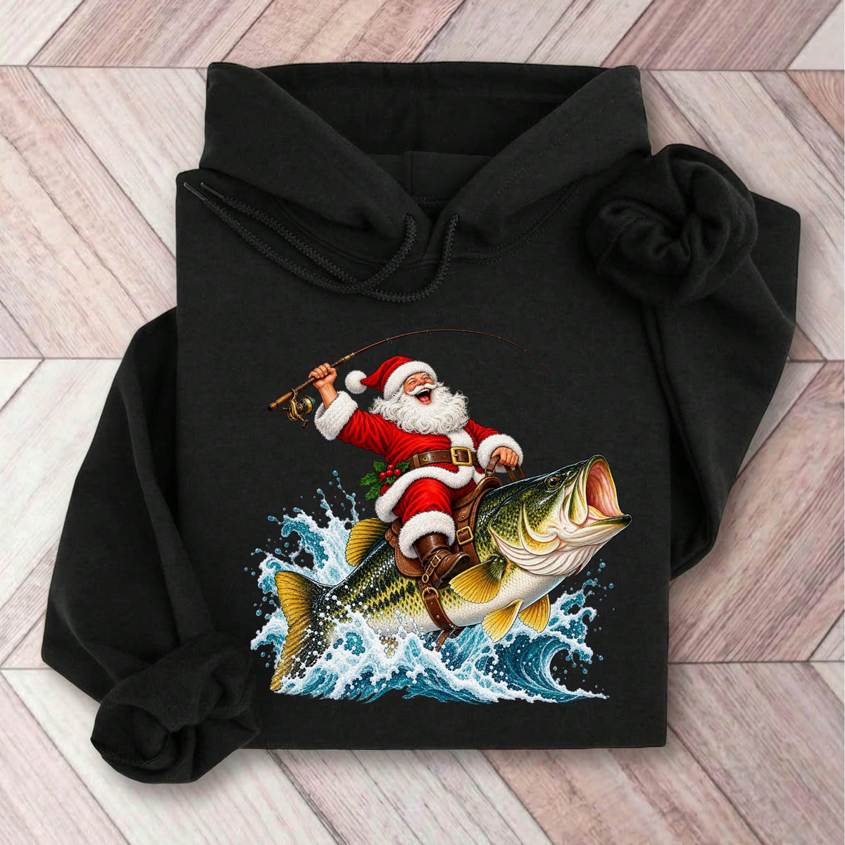 Fishing Santa Christmas Hoodie