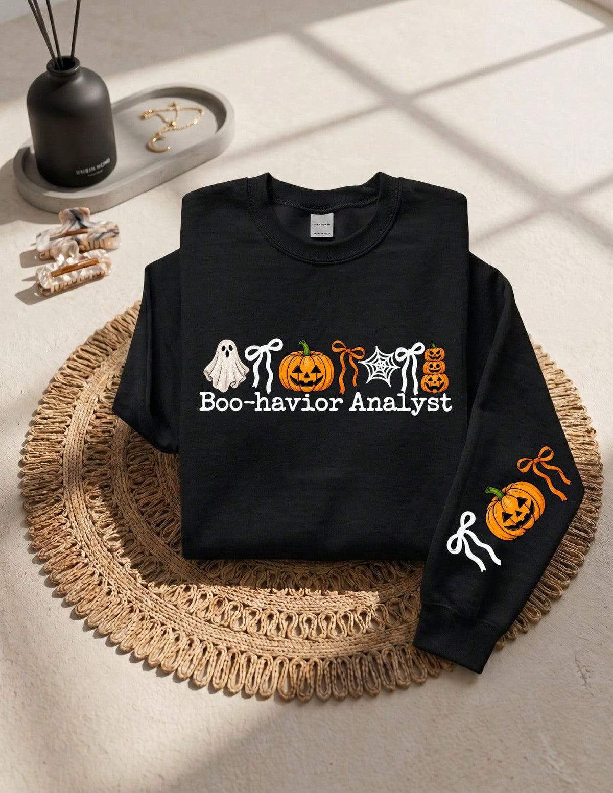 Boo-Havior Analyst Print On A Sleeve Sweatshirt