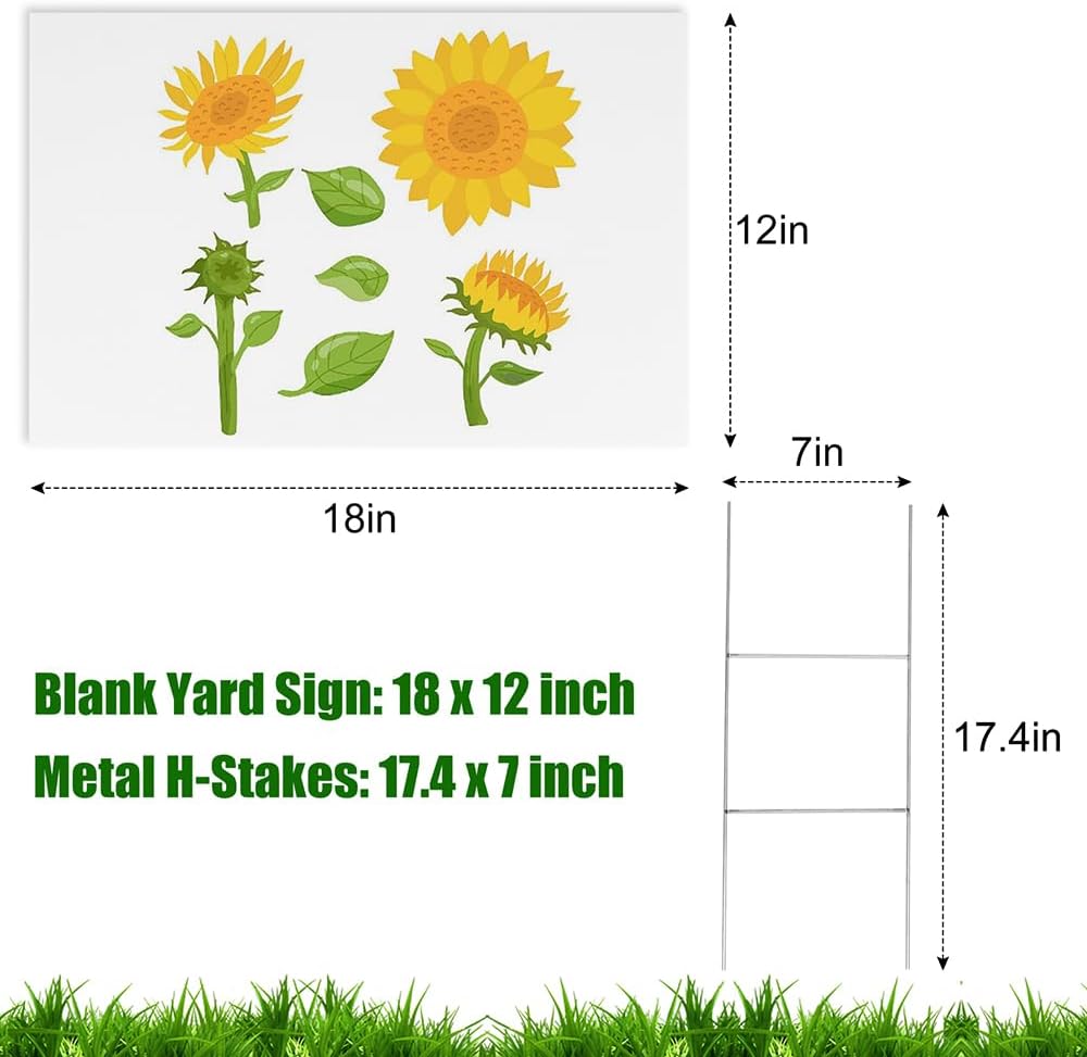 Yard Sign 18 x 12 Inches White Corrugated Plastic Yard Sign with Metal Stakes for Birthday, Real Estate Garage Sale Signs, Rent, Guidepost Decorations