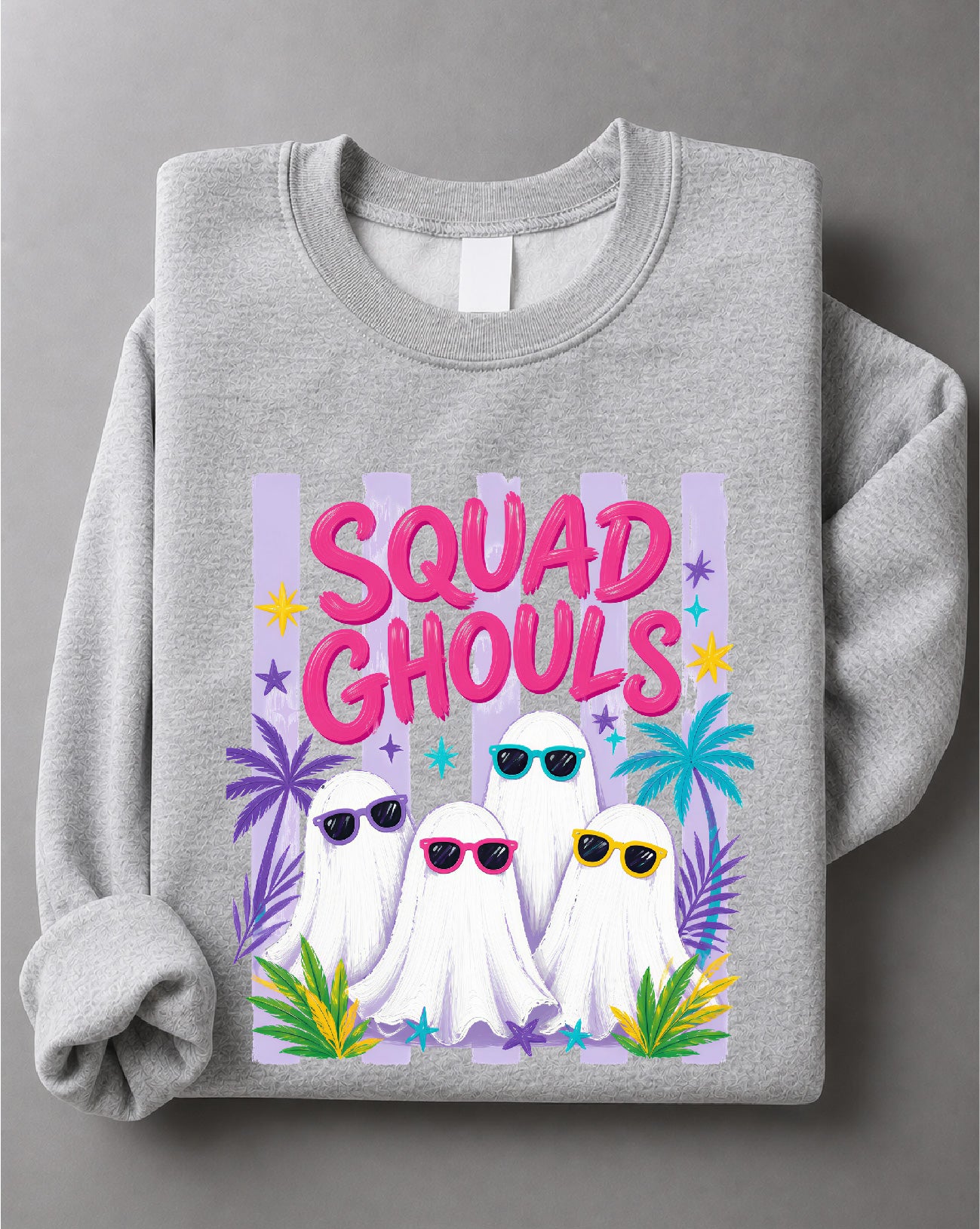 Summer Squad Ghouls Sweatshirt– Summerween Ghost Graphic Sweater, Spooky Summer DTF– DTF-11
