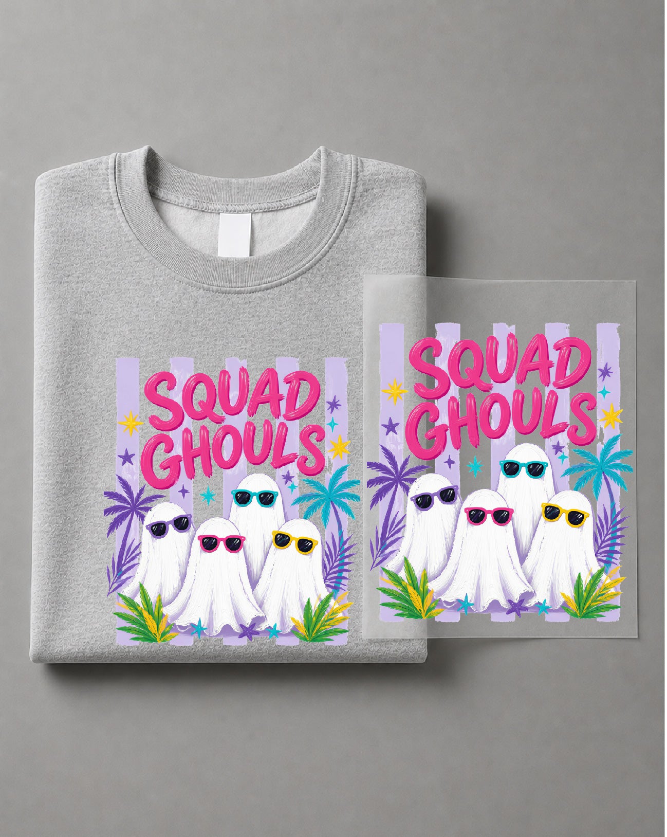 Summer Squad Ghouls Sweatshirt– Summerween Ghost Graphic Sweater, Spooky Summer DTF– DTF-11
