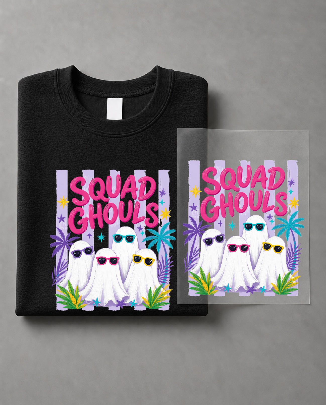 Summer Squad Ghouls Sweatshirt– Summerween Ghost Graphic Sweater, Spooky Summer DTF– DTF-11