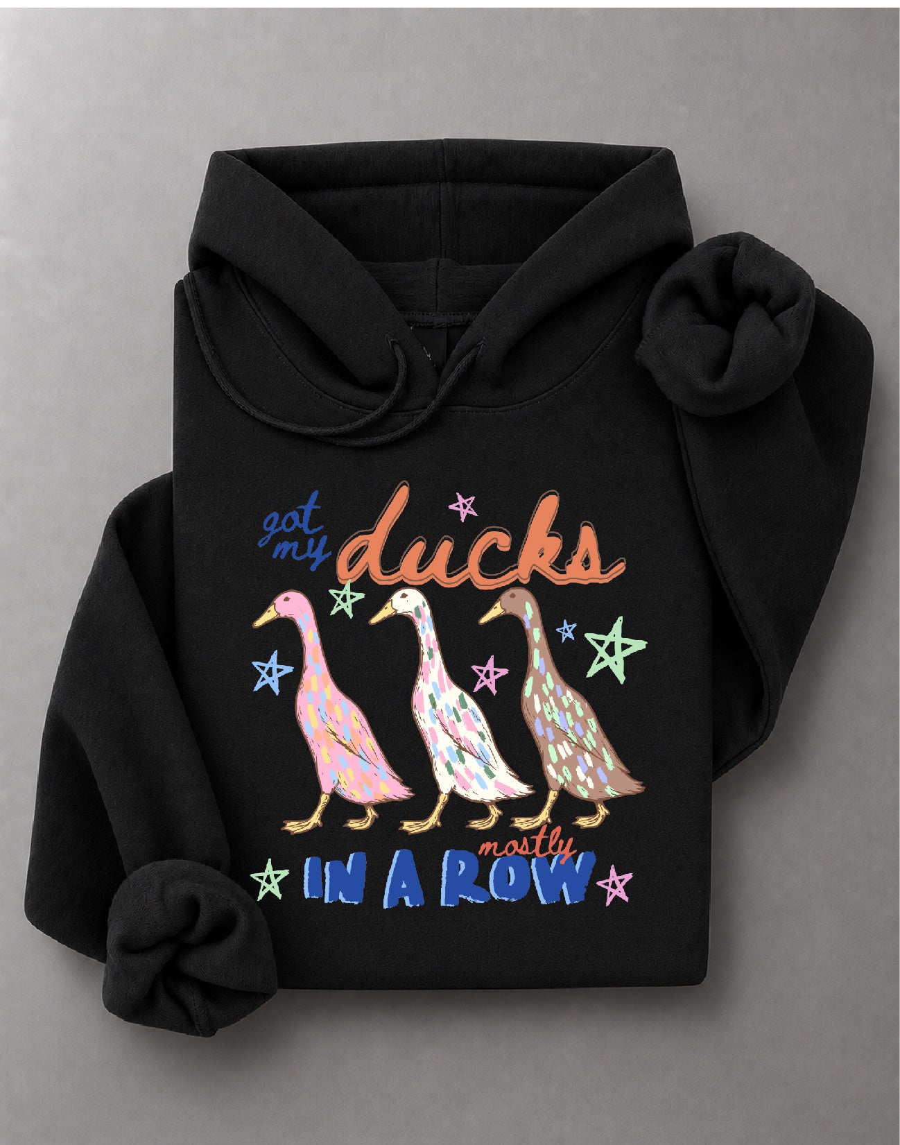 Got My Ducks Mostly in a Row Hoodie– Funny Duck Graphic Hoodie, Cute Farm Animal Hooded Sweater, Country Humor Hoodie– DTF-14