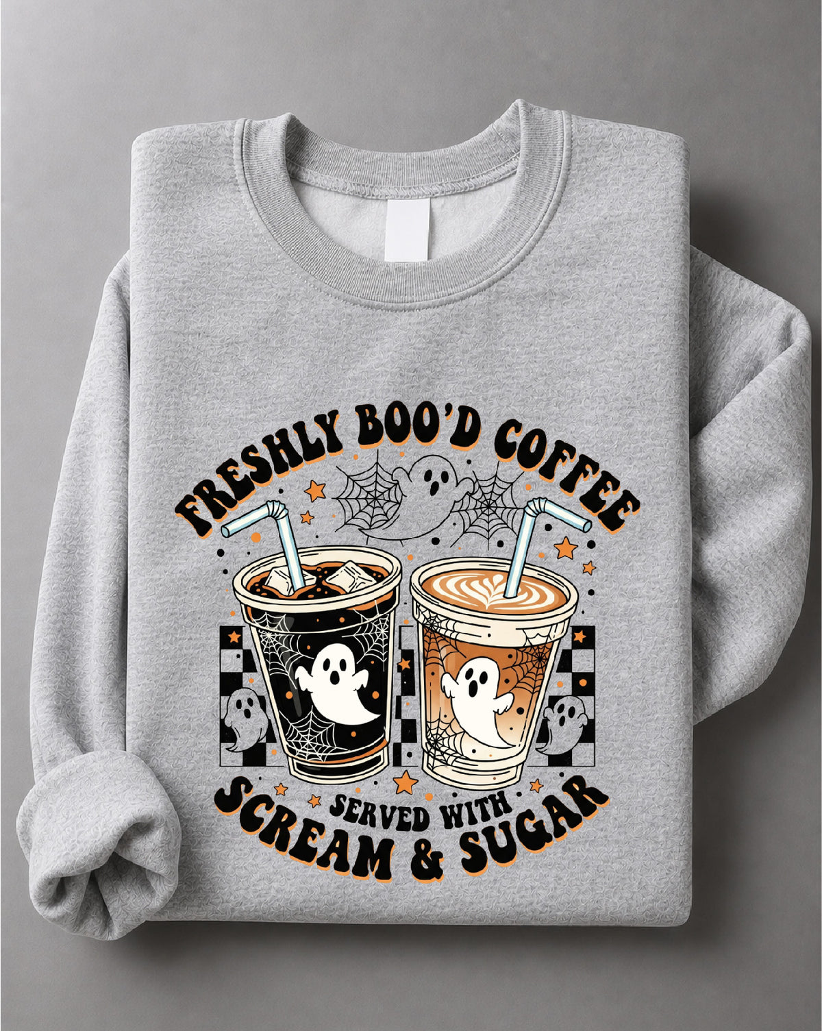 Freshly Boo'd Coffee Sweatshirt – Funny Halloween Coffee Graphic, Spooky Seasonal Apparel – DTF-34