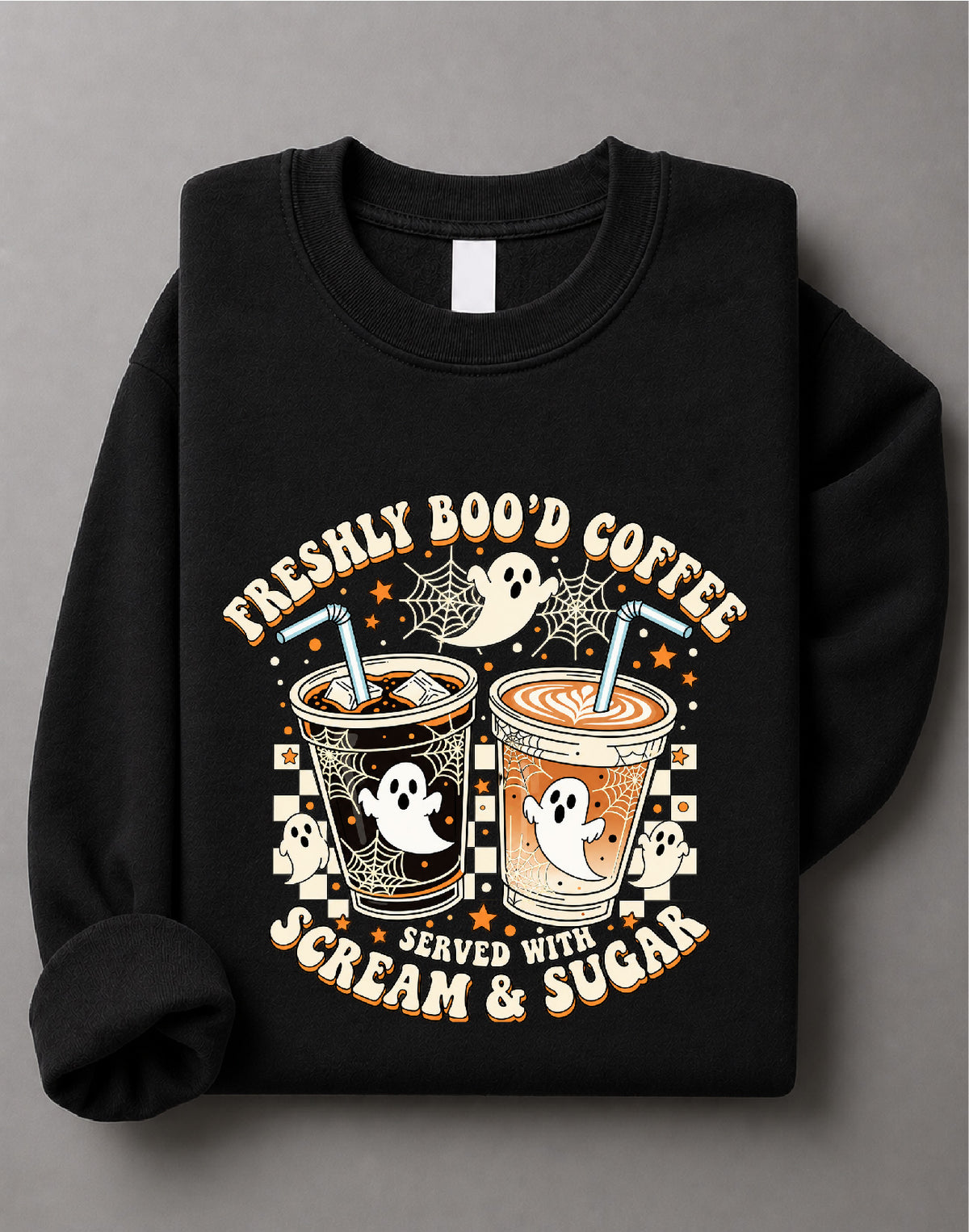 Freshly Boo'd Coffee Sweatshirt – Funny Halloween Coffee Graphic, Spooky Seasonal Apparel – DTF-34