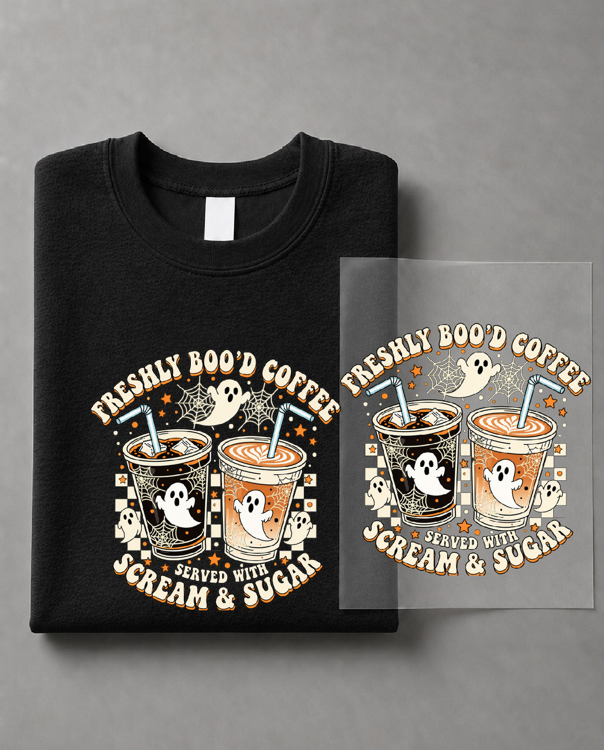 Freshly Boo'd Coffee Sweatshirt – Funny Halloween Coffee Graphic, Spooky Seasonal Apparel – DTF-34