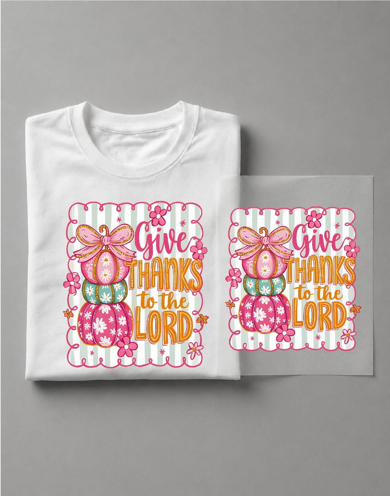 Coquette Give Thanks to the Lord Shirt – Faith Graphic Tee, Christian Thanksgiving Shirt, Bow Tee – DTF-36