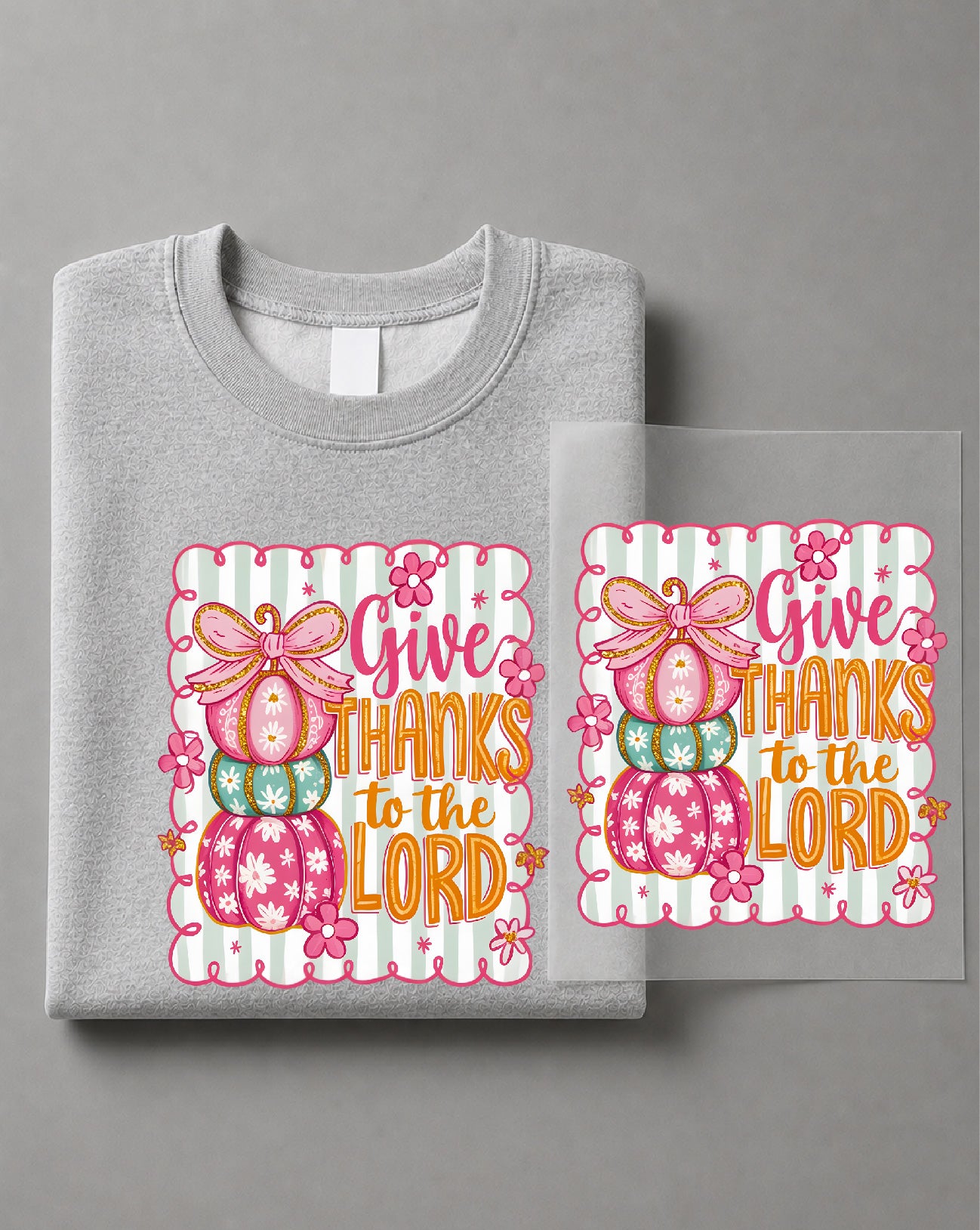 Coquette Give Thanks to the Lord Sweatshirt – Faith Graphic, Christian Thanksgiving Apparel – DTF-36