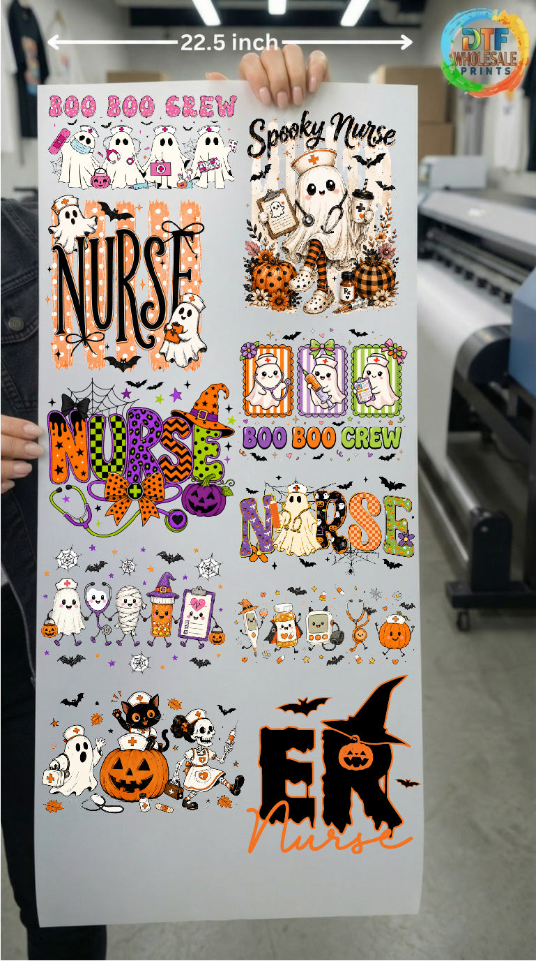 Halloween Nurse DTF Gang Sheet – 10 Spooky Nurse Designs, Halloween Medical Graphics, Creepy Nurse DTF Transfers