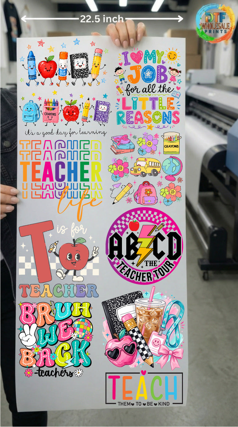 Teacher DTF Gang Sheet – 10 Teacher Designs, Classroom Graphics, Teacher Shirts & School DTF Transfers