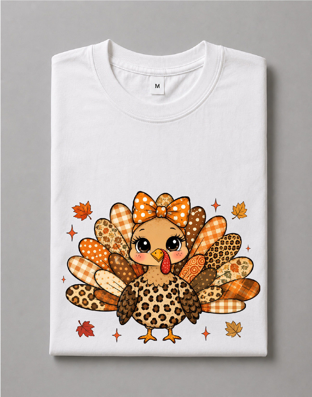 Fall Patchwork Turkey Thanksgiving Shirt – Cute Autumn Turkey Graphic Tee, Thanksgiving Shirt, Fall Harvest Shirt – DTF-40