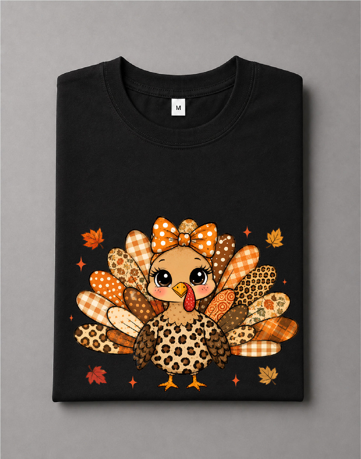 Fall Patchwork Turkey Thanksgiving Shirt – Cute Autumn Turkey Graphic Tee, Thanksgiving Shirt, Fall Harvest Shirt – DTF-40