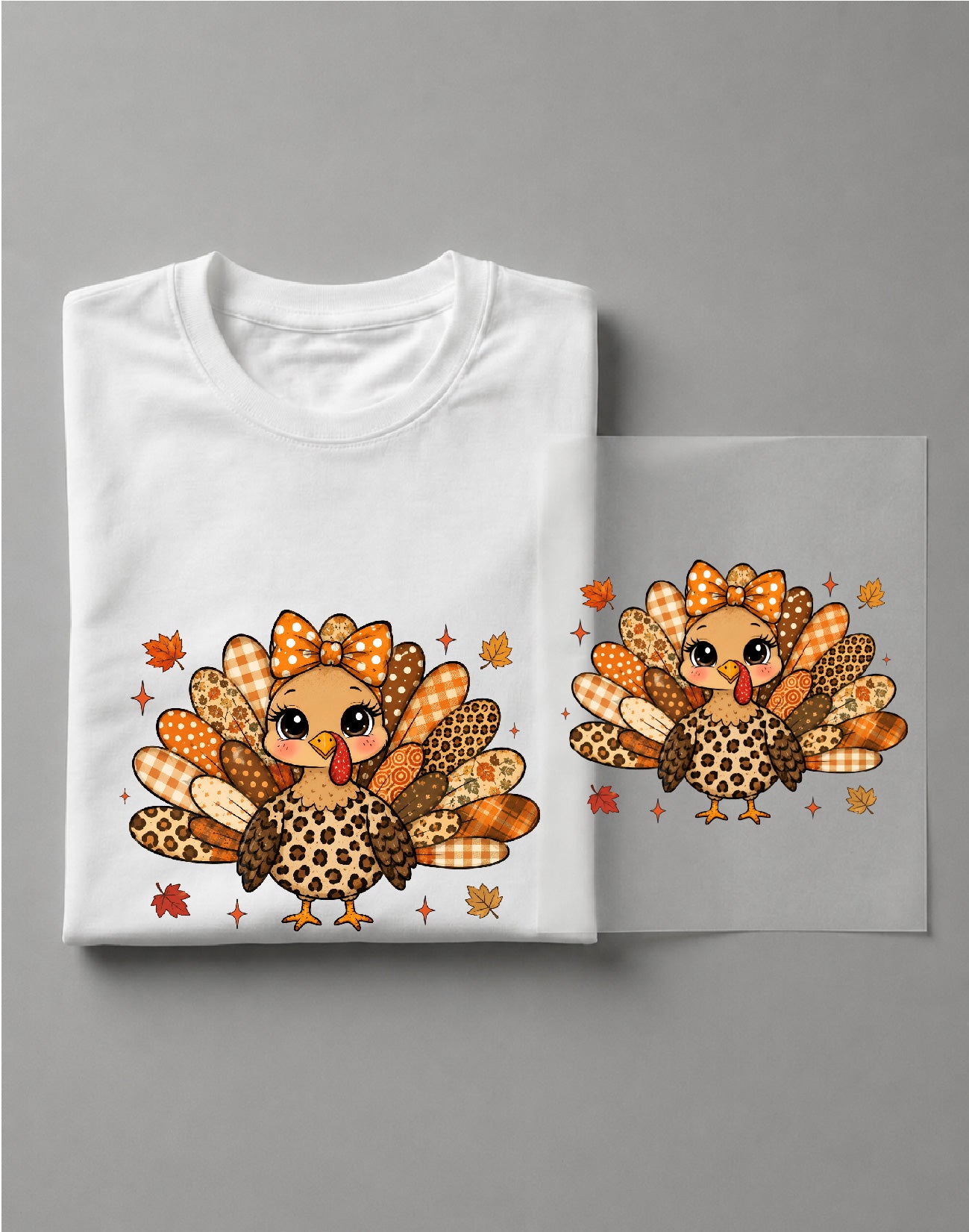 Fall Patchwork Turkey Thanksgiving Shirt – Cute Autumn Turkey Graphic Tee, Thanksgiving Shirt, Fall Harvest Shirt – DTF-40