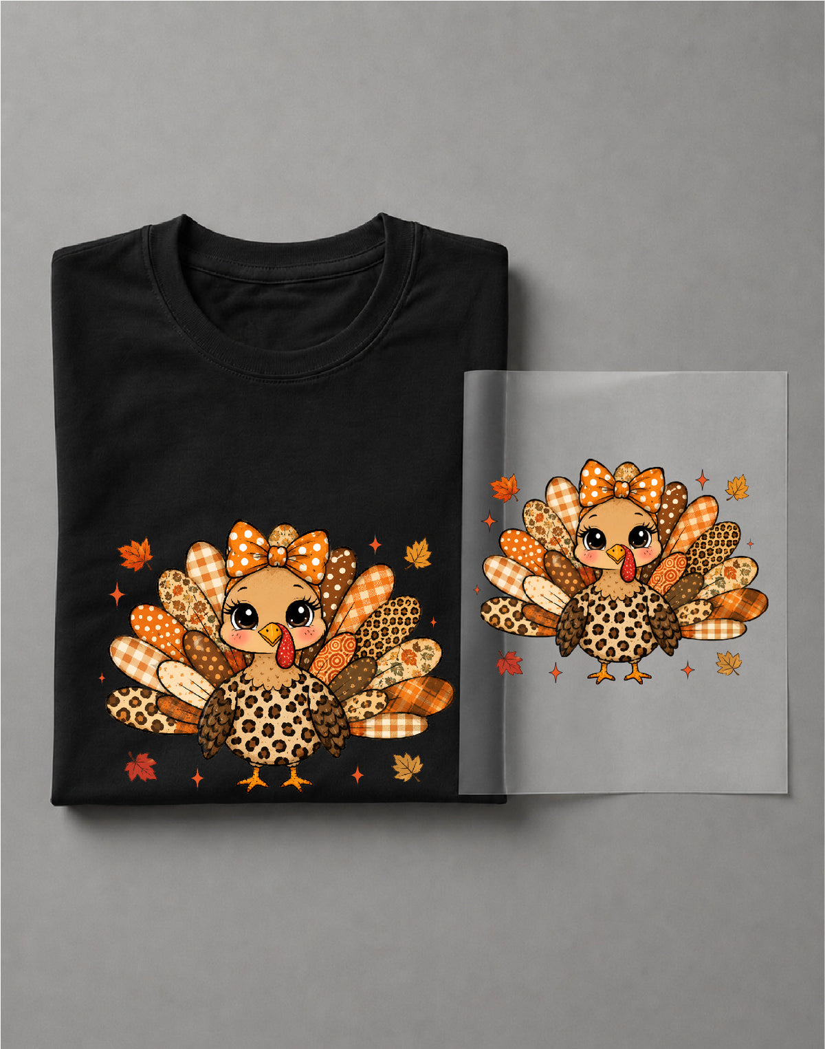 Fall Patchwork Turkey Thanksgiving Shirt – Cute Autumn Turkey Graphic Tee, Thanksgiving Shirt, Fall Harvest Shirt – DTF-40