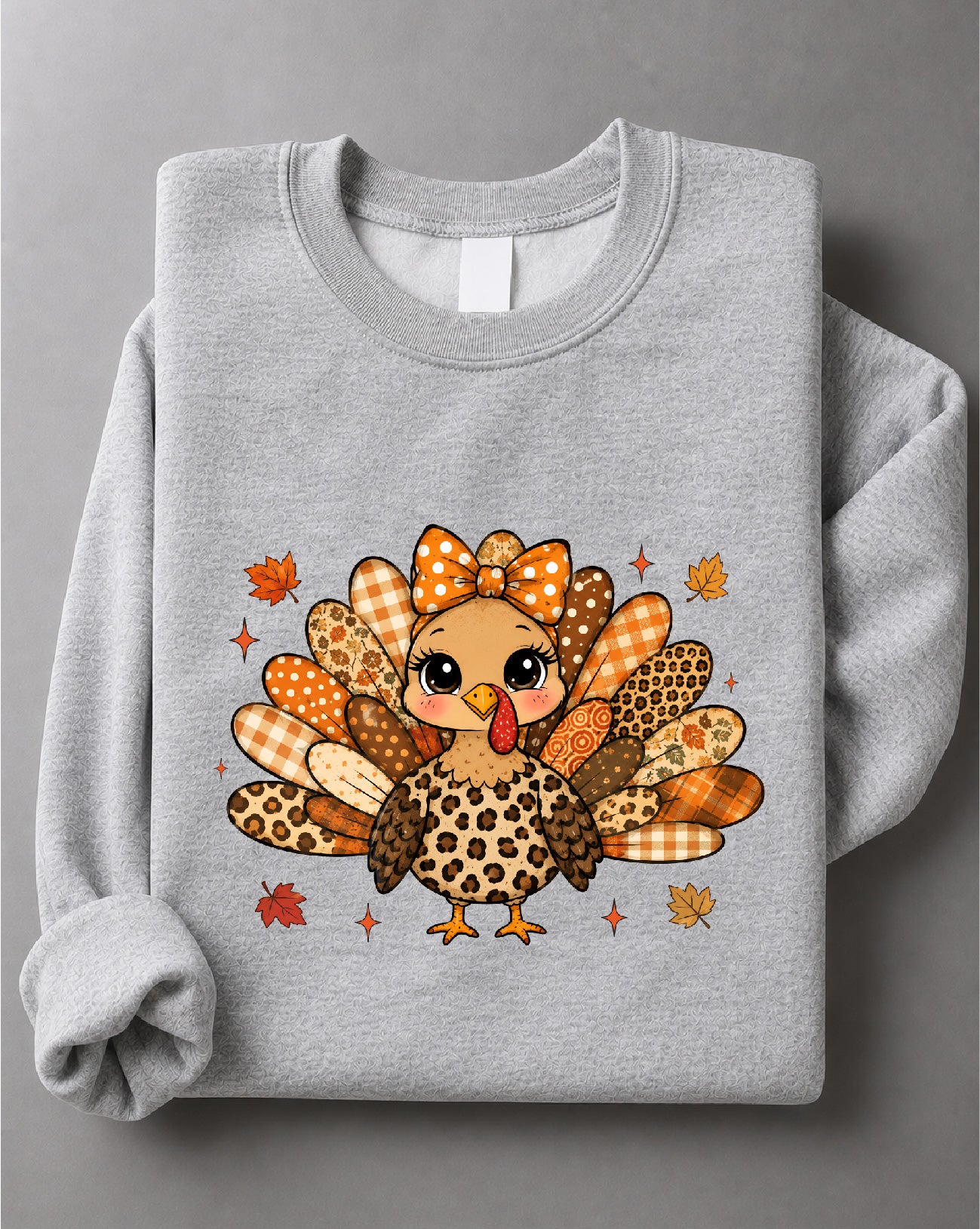 Fall Patchwork Turkey Thanksgiving Sweatshirt – Cute Autumn Turkey Graphic, Thanksgiving Fall Apparel – DTF-40