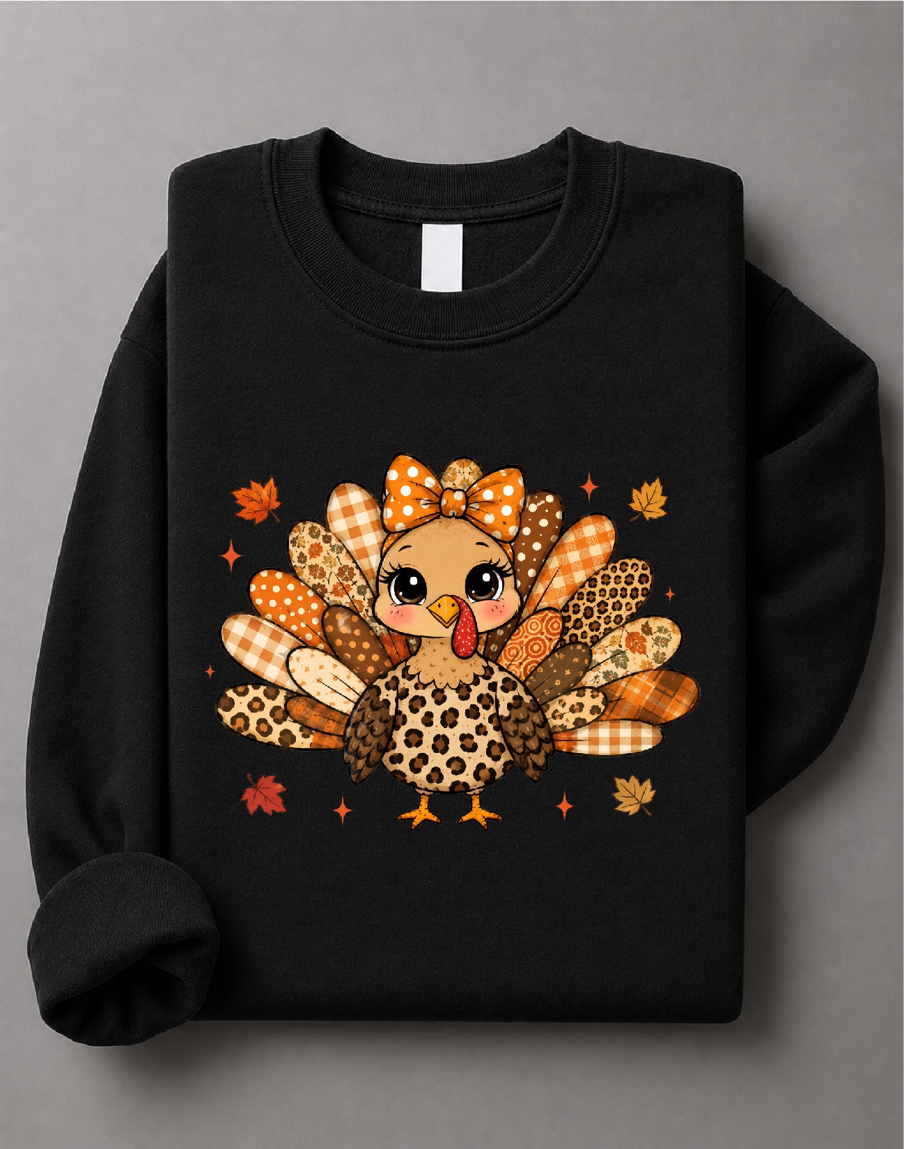 Fall Patchwork Turkey Thanksgiving Sweatshirt – Cute Autumn Turkey Graphic, Thanksgiving Fall Apparel – DTF-40