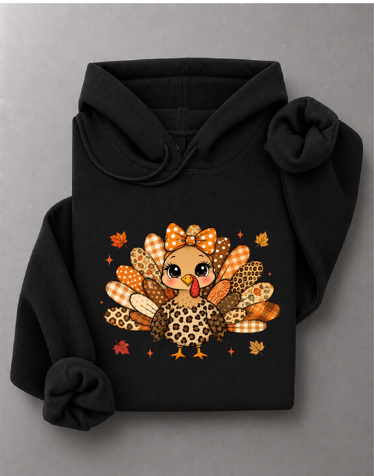 Fall Patchwork Turkey Thanksgiving Hoodie – Cute Autumn Turkey Graphic, Thanksgiving Fall Apparel – DTF-40