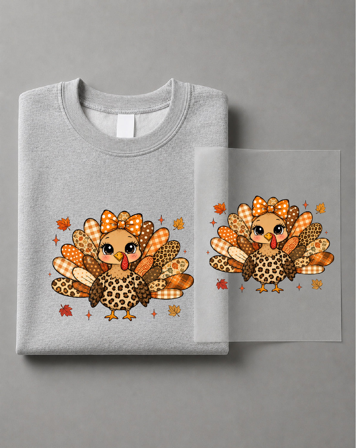 Fall Patchwork Turkey Thanksgiving Sweatshirt – Cute Autumn Turkey Graphic, Thanksgiving Fall Apparel – DTF-40
