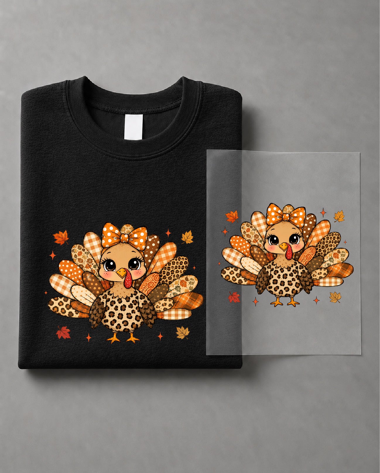Fall Patchwork Turkey Thanksgiving Sweatshirt – Cute Autumn Turkey Graphic, Thanksgiving Fall Apparel – DTF-40