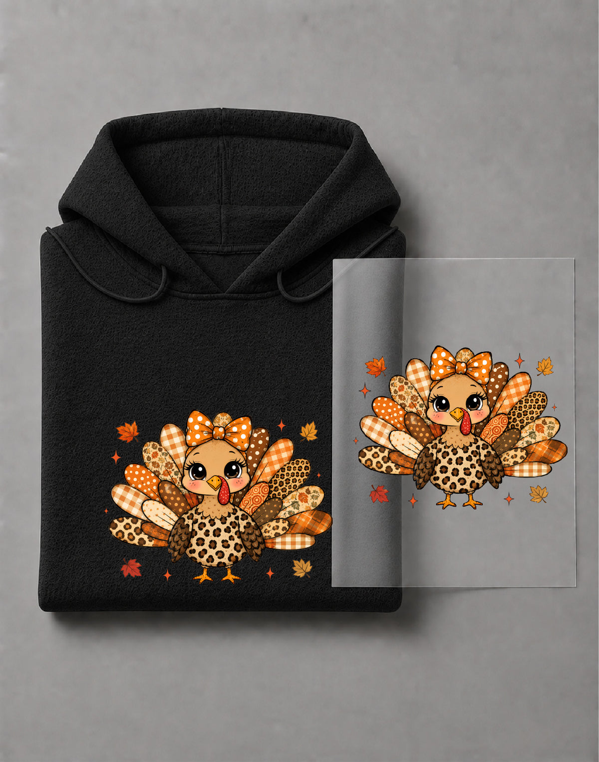 Fall Patchwork Turkey Thanksgiving Hoodie – Cute Autumn Turkey Graphic, Thanksgiving Fall Apparel – DTF-40