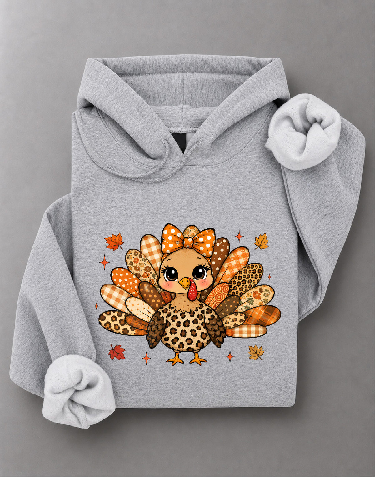 Fall Patchwork Turkey Thanksgiving Hoodie – Cute Autumn Turkey Graphic, Thanksgiving Fall Apparel – DTF-40