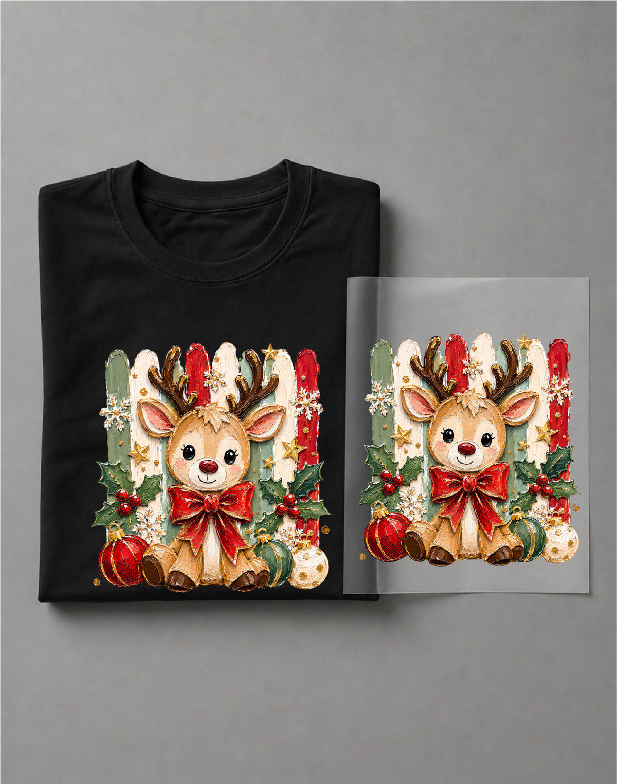 Coquette Christmas Reindeer Shirt – Cute Bow Reindeer Graphic Tee, Girly Christmas Shirt, Holiday Shirt – DTF-41