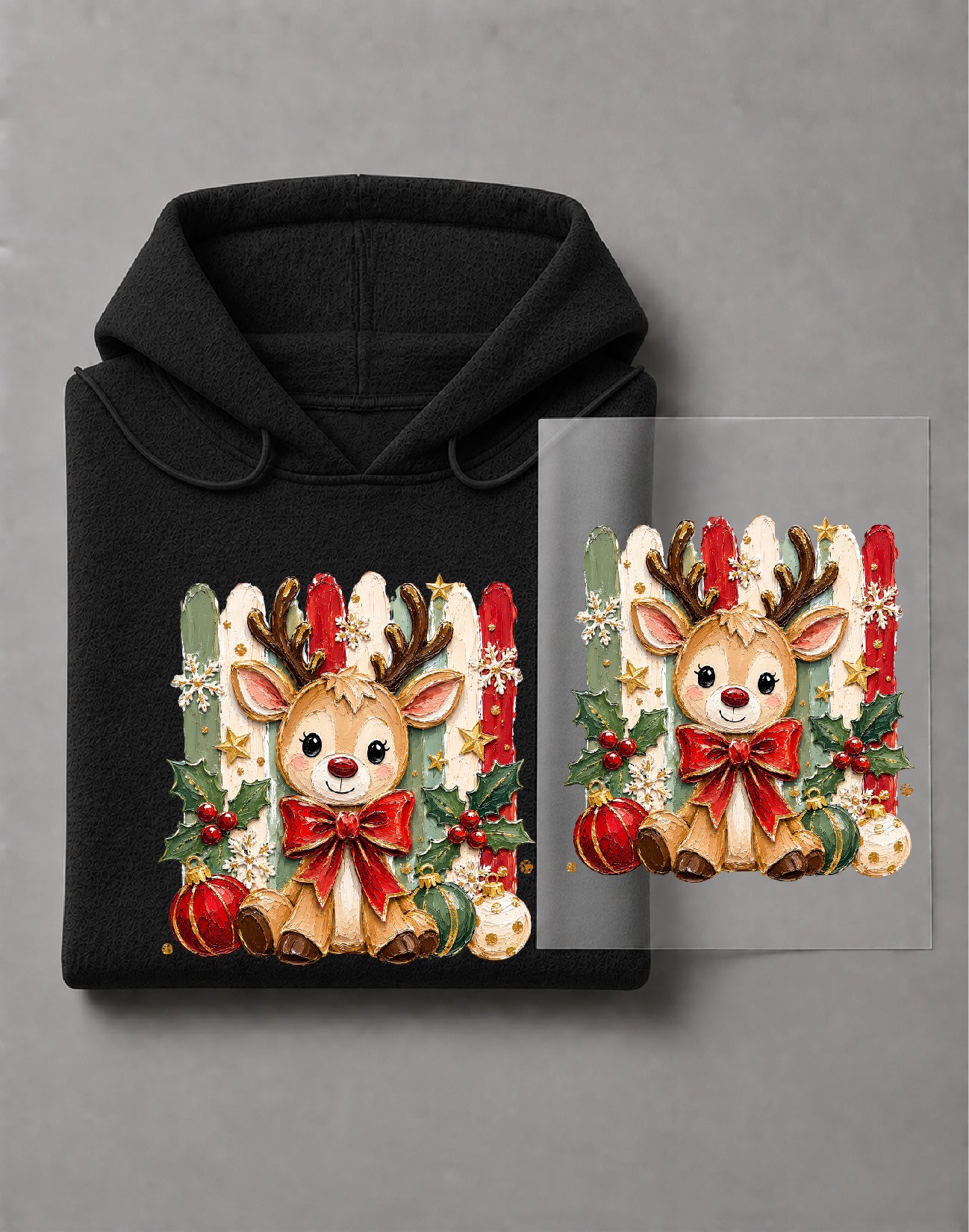 Coquette Christmas Reindeer Hoodie – Cute Bow Reindeer Graphic, Girly Holiday Apparel – DTF-41