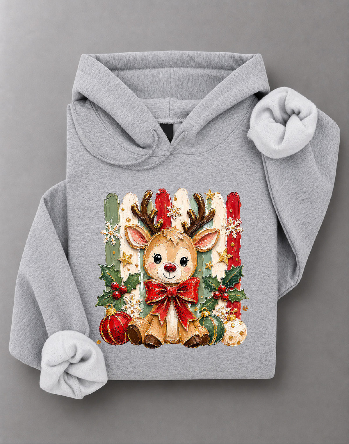 Coquette Christmas Reindeer Hoodie – Cute Bow Reindeer Graphic, Girly Holiday Apparel – DTF-41