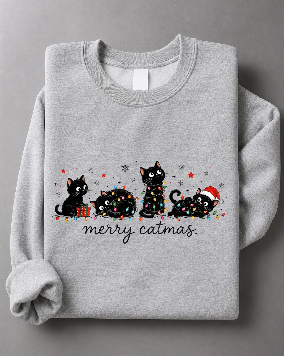 Merry Catmas Sweatshirt – Funny Christmas Cat Graphic, Cute Cat Holiday Apparel, Christmas Gift – DTF-42
