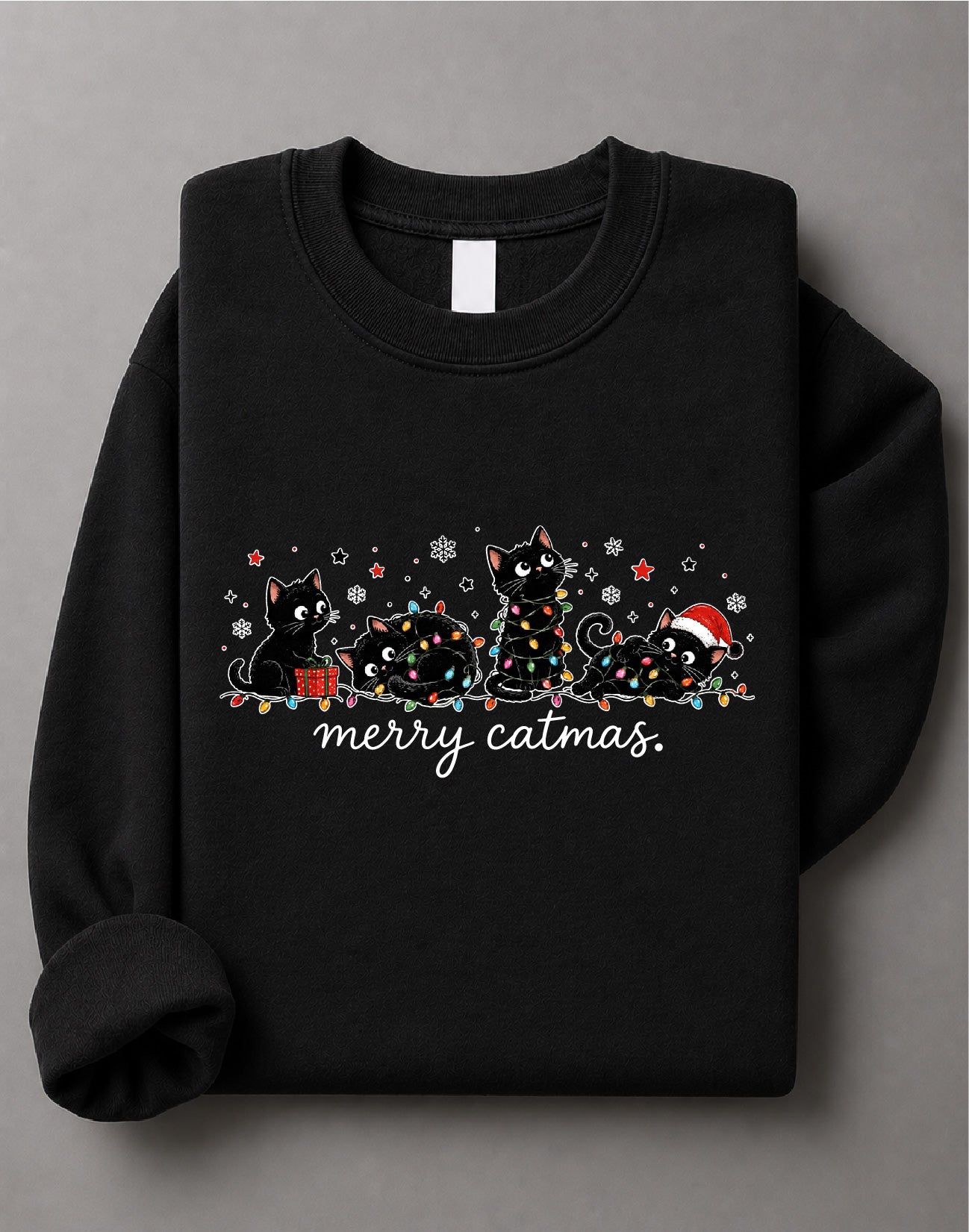 Merry Catmas Sweatshirt – Funny Christmas Cat Graphic, Cute Cat Holiday Apparel, Christmas Gift – DTF-42