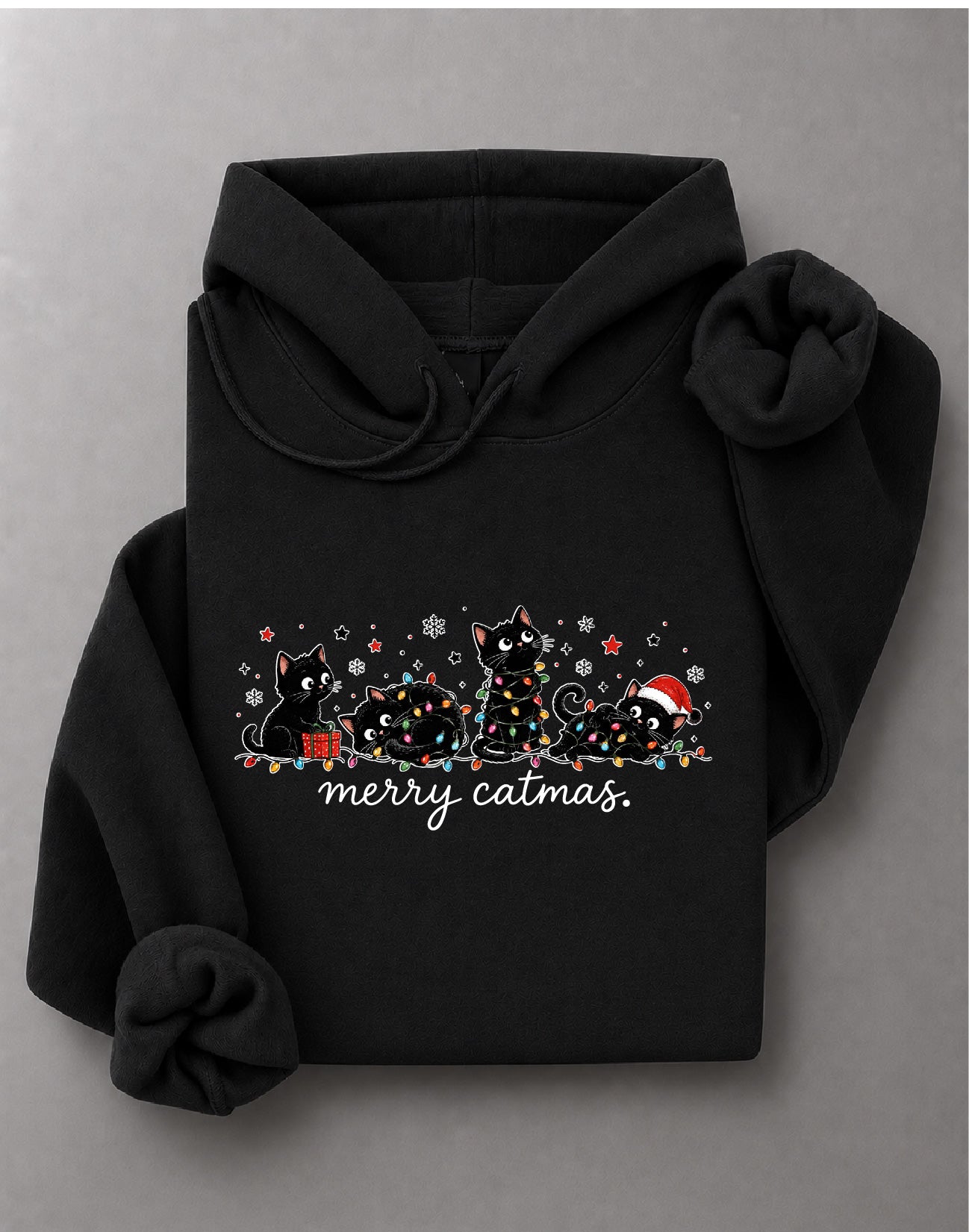 Merry Catmas Hoodie – Funny Christmas Cat Graphic, Cute Cat Holiday Apparel, Christmas Gift – DTF-42