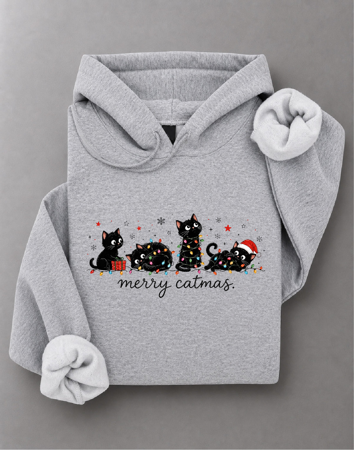 Merry Catmas Hoodie – Funny Christmas Cat Graphic, Cute Cat Holiday Apparel, Christmas Gift – DTF-42