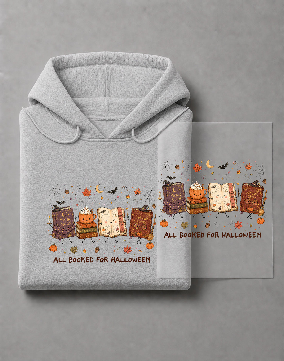 All Booked For Halloween Hoodie – Funny Halloween Book Lover Graphic, Spooky Reader Apparel – DTF-43