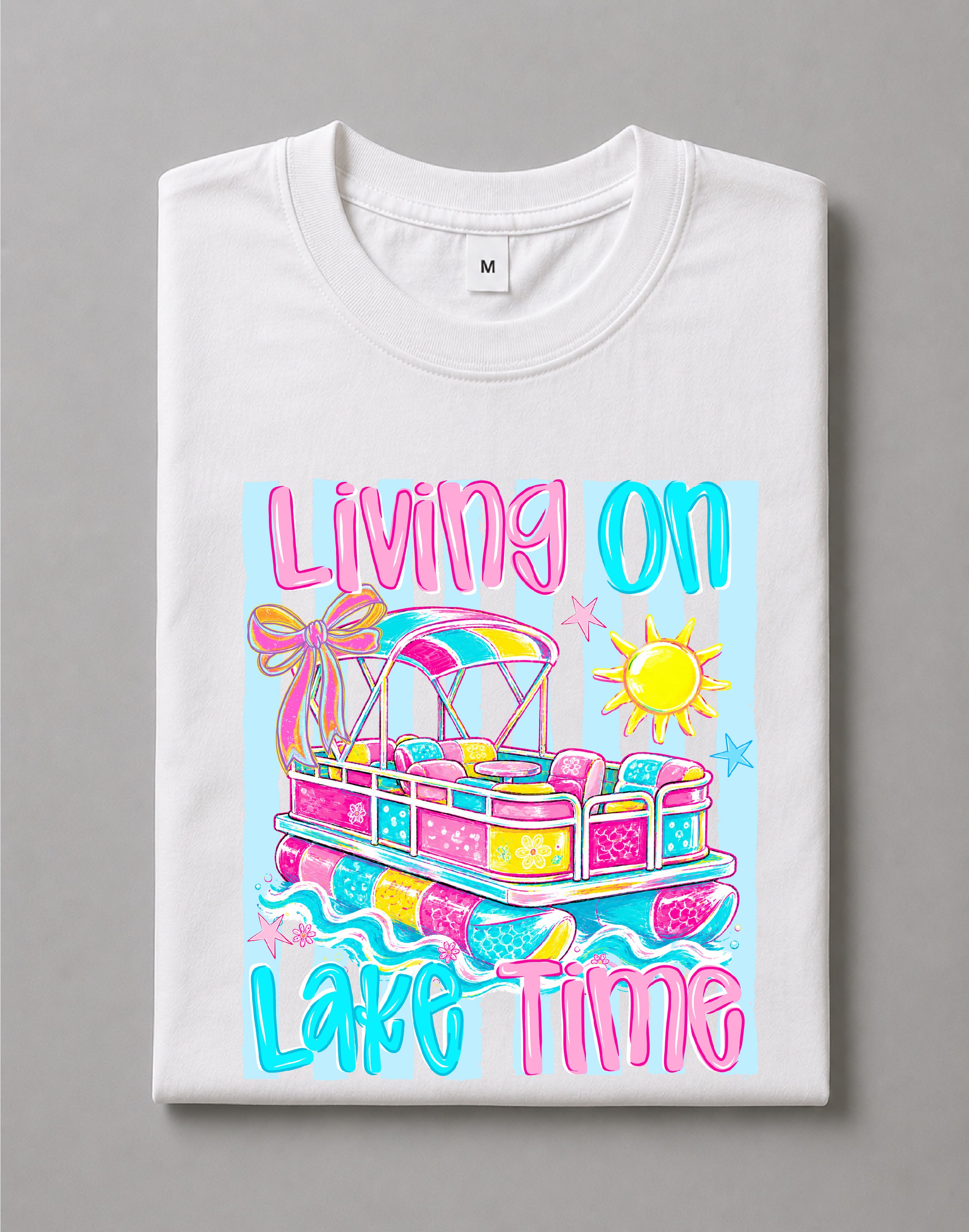 Living on Lake Time Shirt – Lake Life Graphic Tee, Summer Lake Vacation Shirt, Boating Shirt, Cabin Weekend Tee – DTF-7