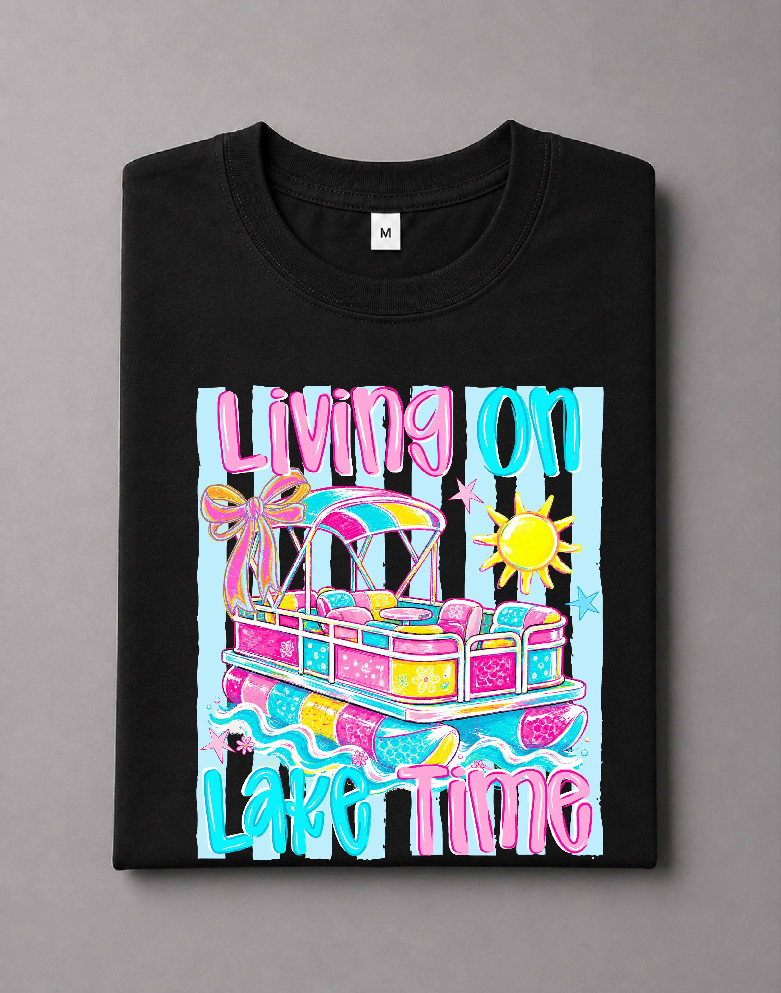 Living on Lake Time Shirt – Lake Life Graphic Tee, Summer Lake Vacation Shirt, Boating Shirt, Cabin Weekend Tee – DTF-7