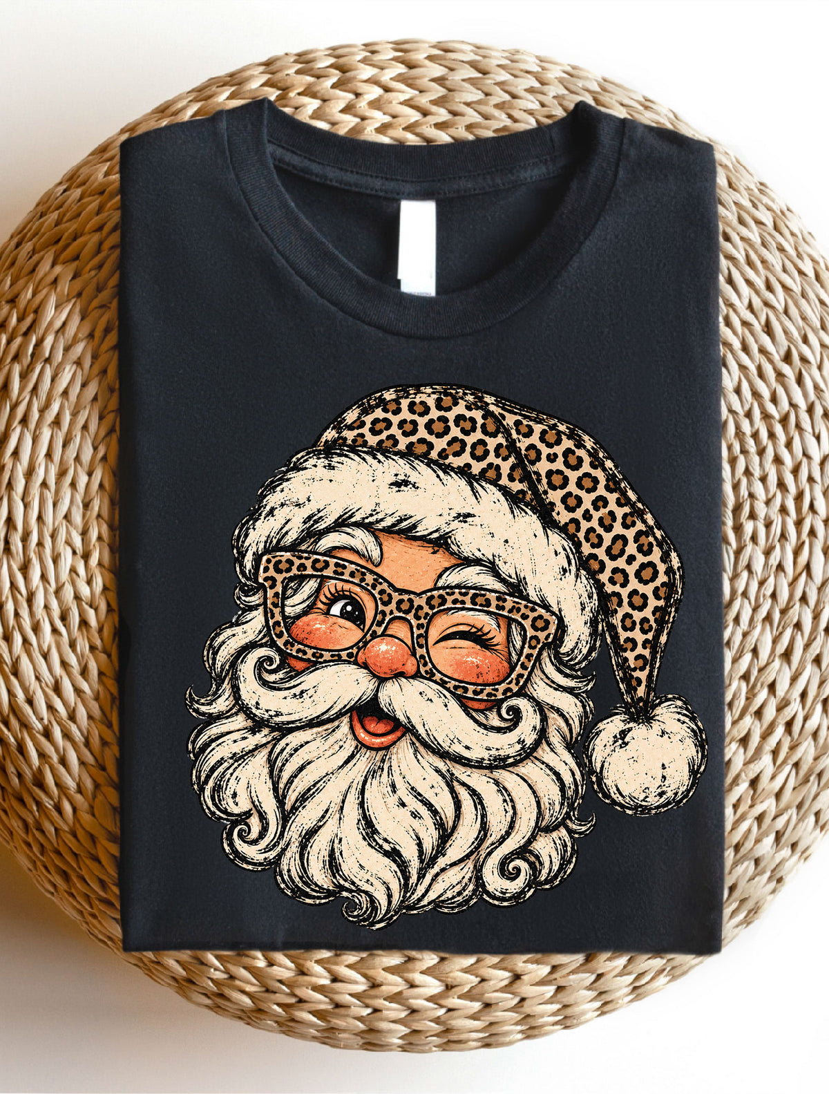Leopard Santa Shirt | Winking Santa Claus Sweatshirt | Retro Christmas Hoodie | Preppy Holiday Gift
