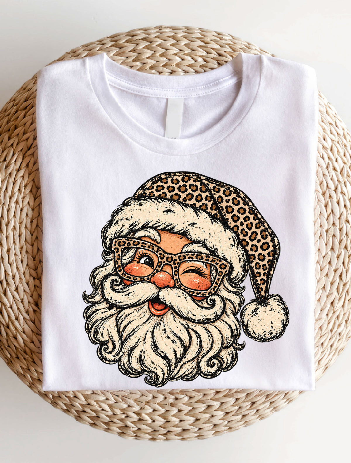 Leopard Santa Shirt | Winking Santa Claus Sweatshirt | Retro Christmas Hoodie | Preppy Holiday Gift