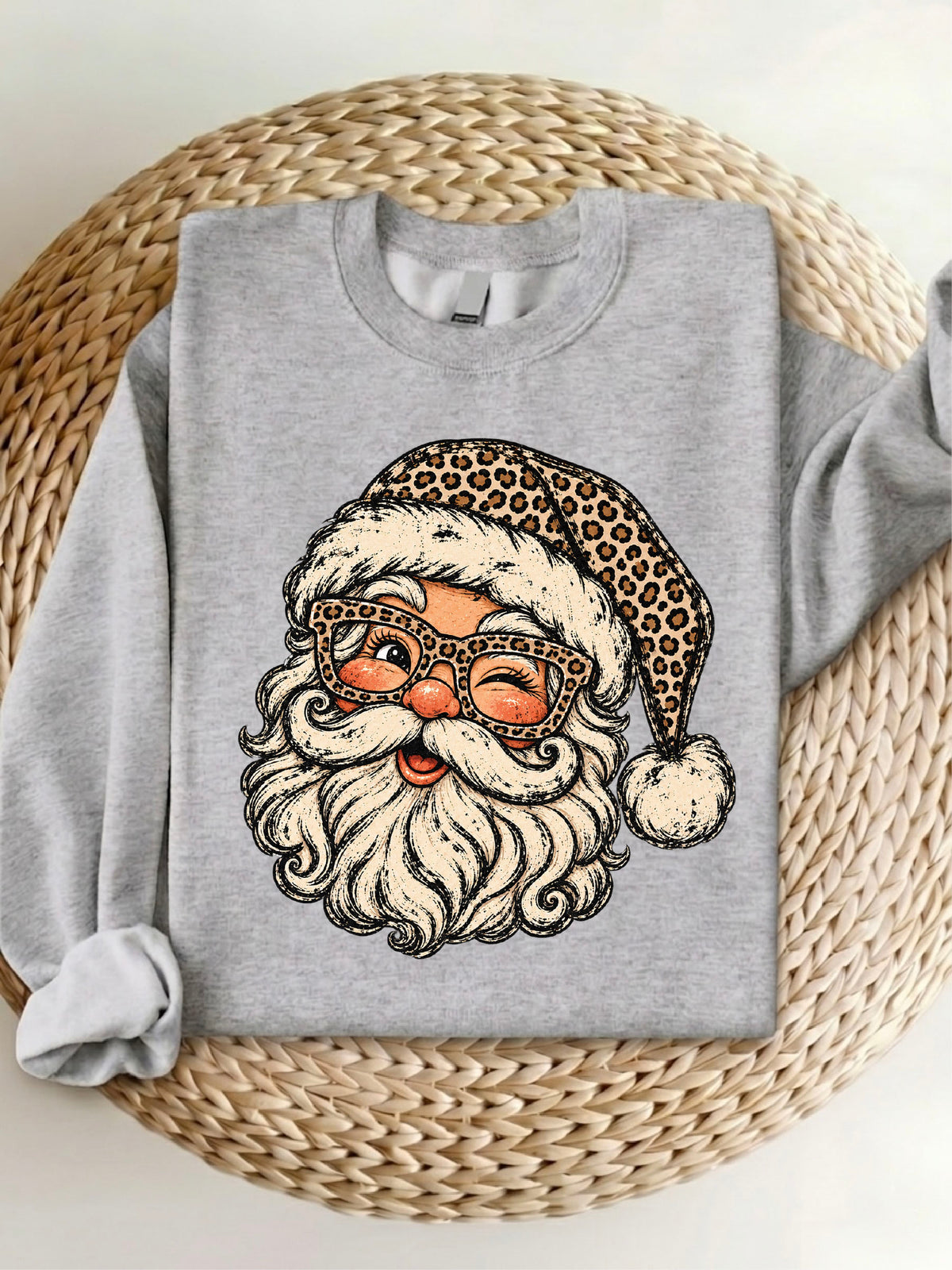 Leopard Santa Shirt | Winking Santa Claus Sweatshirt | Retro Christmas Hoodie | Preppy Holiday Gift